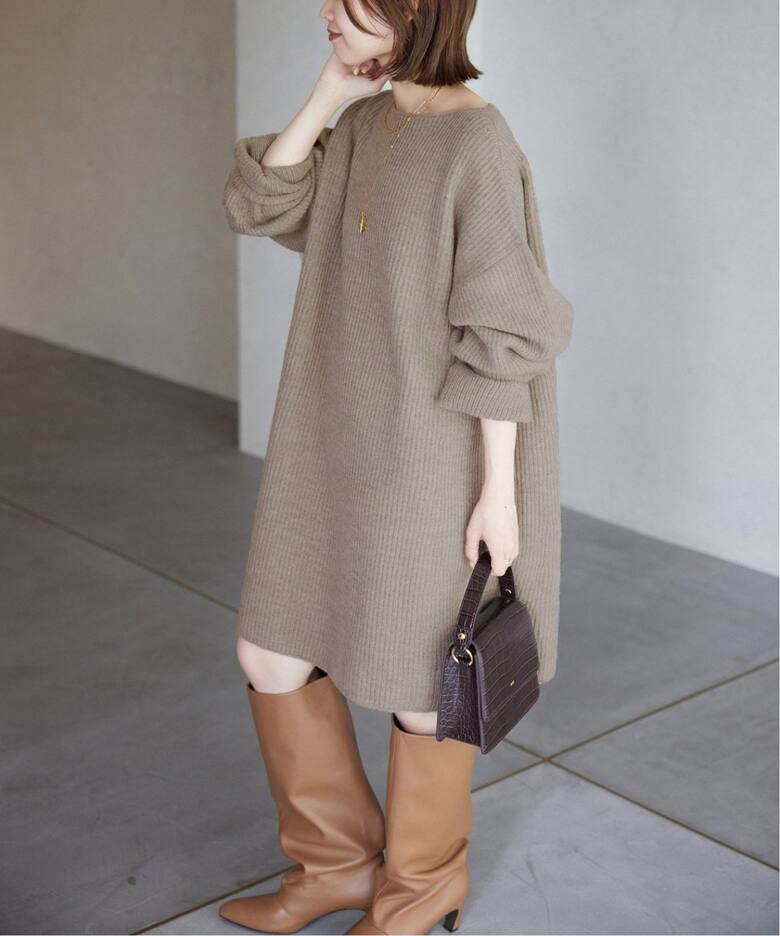 追加4》ファインウールニットミニワンピース（ニットワンピース  