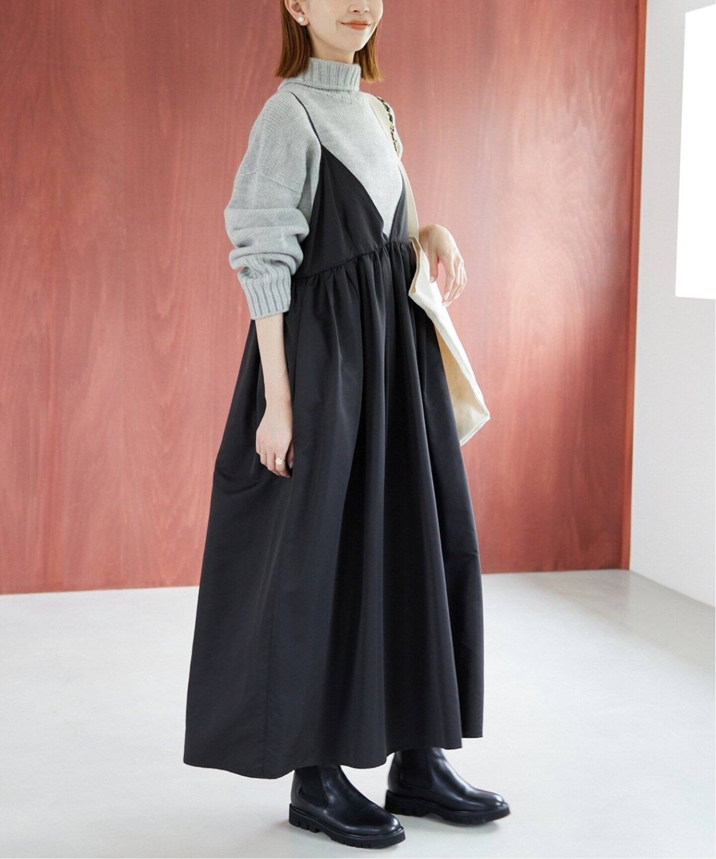 WEB限定/追加》タフタ ギャザーキャミワンピース（ワンピース）｜SLOBE  