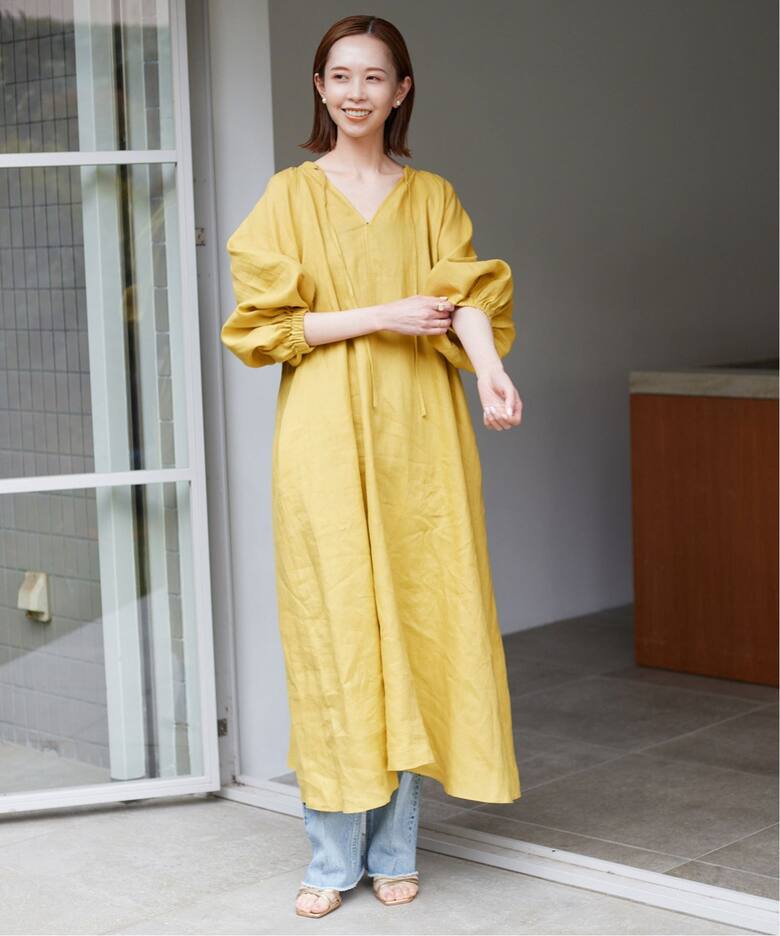 リネンワンピース　黄色