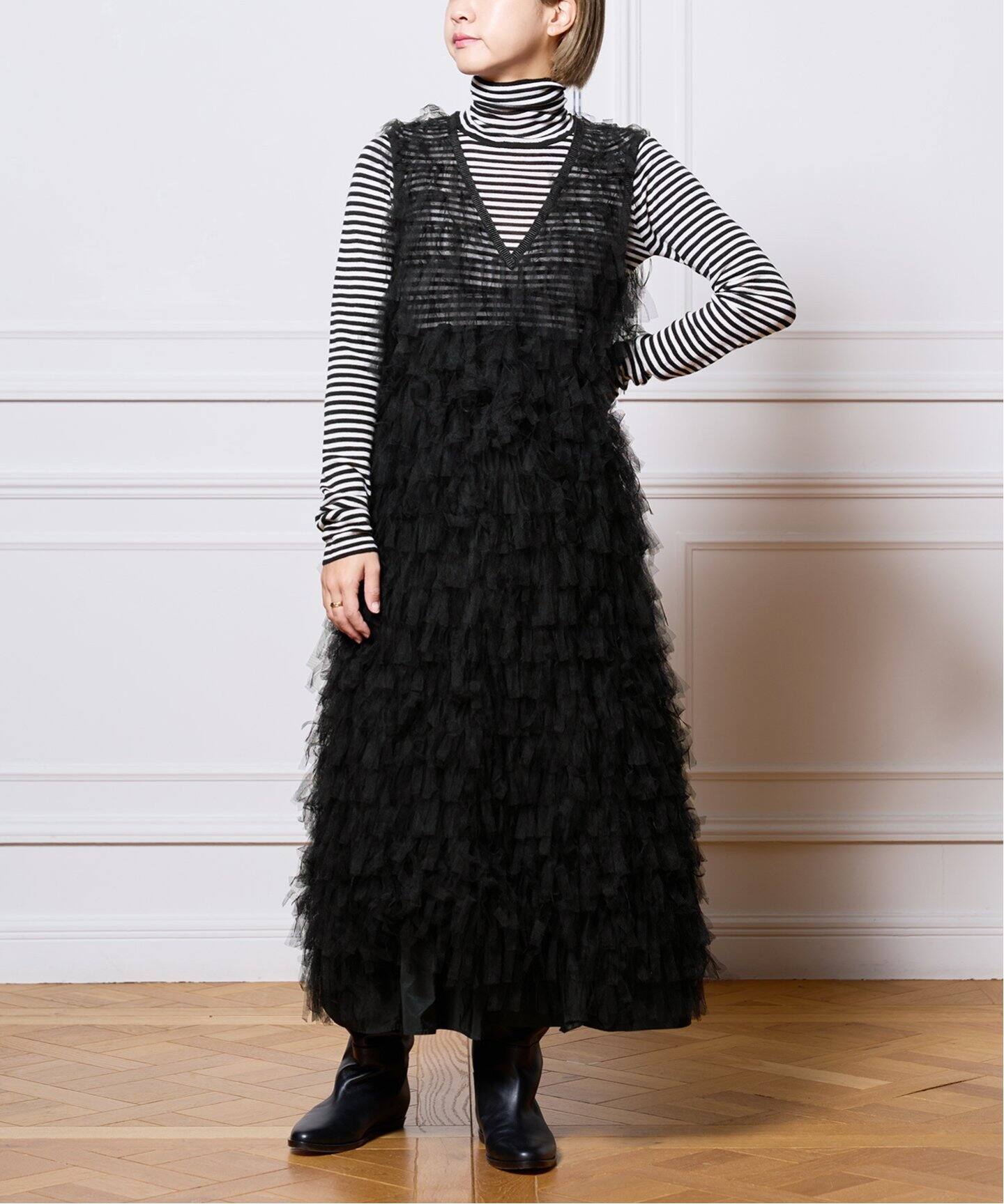 IENA LA BOUCLE チュールフリンジシフトドレス（ワンピース）｜IENA  
