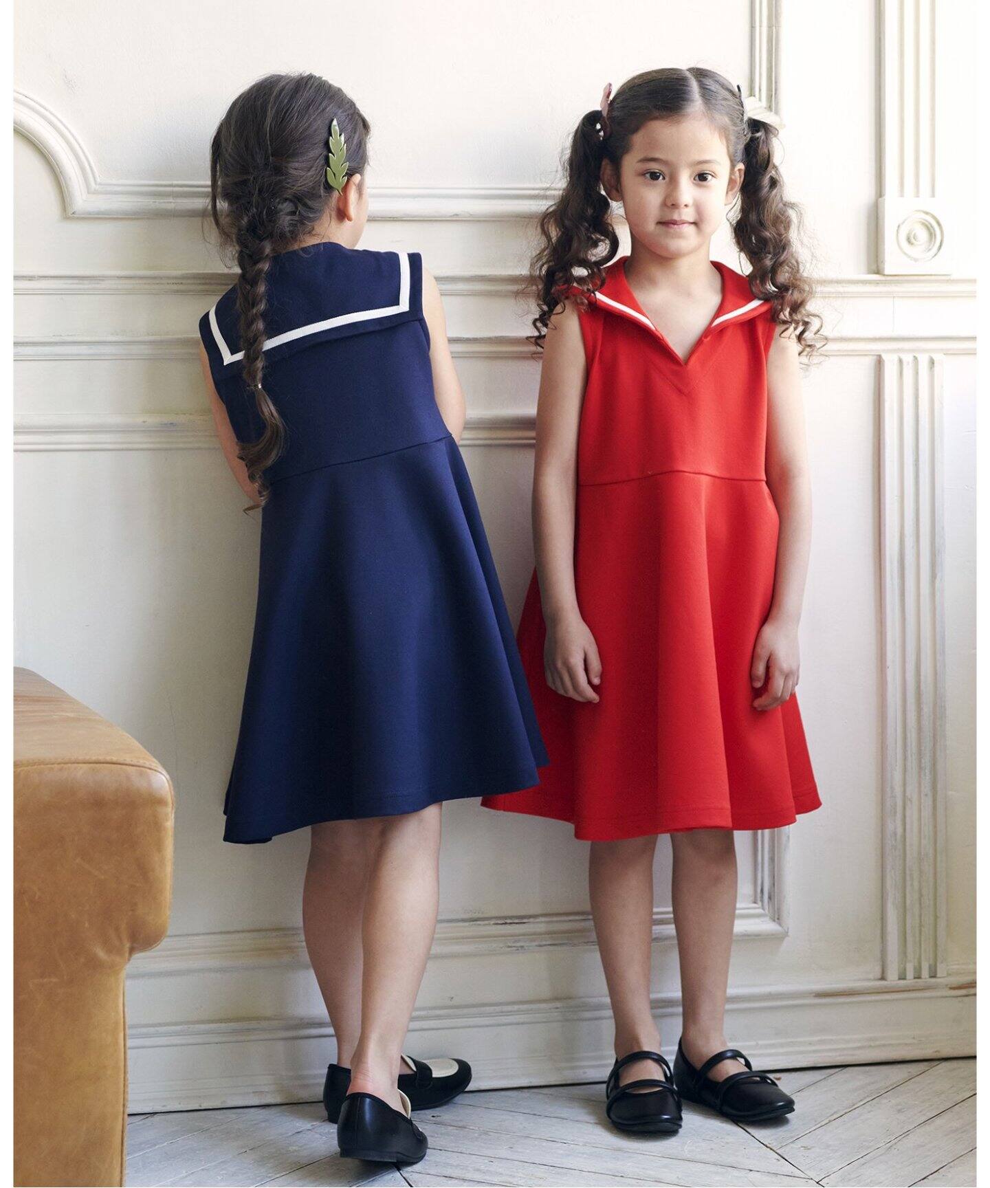 BASIC】セーラーカラーノースリーブドレス kids(90cm‐150cm)（キッズ 