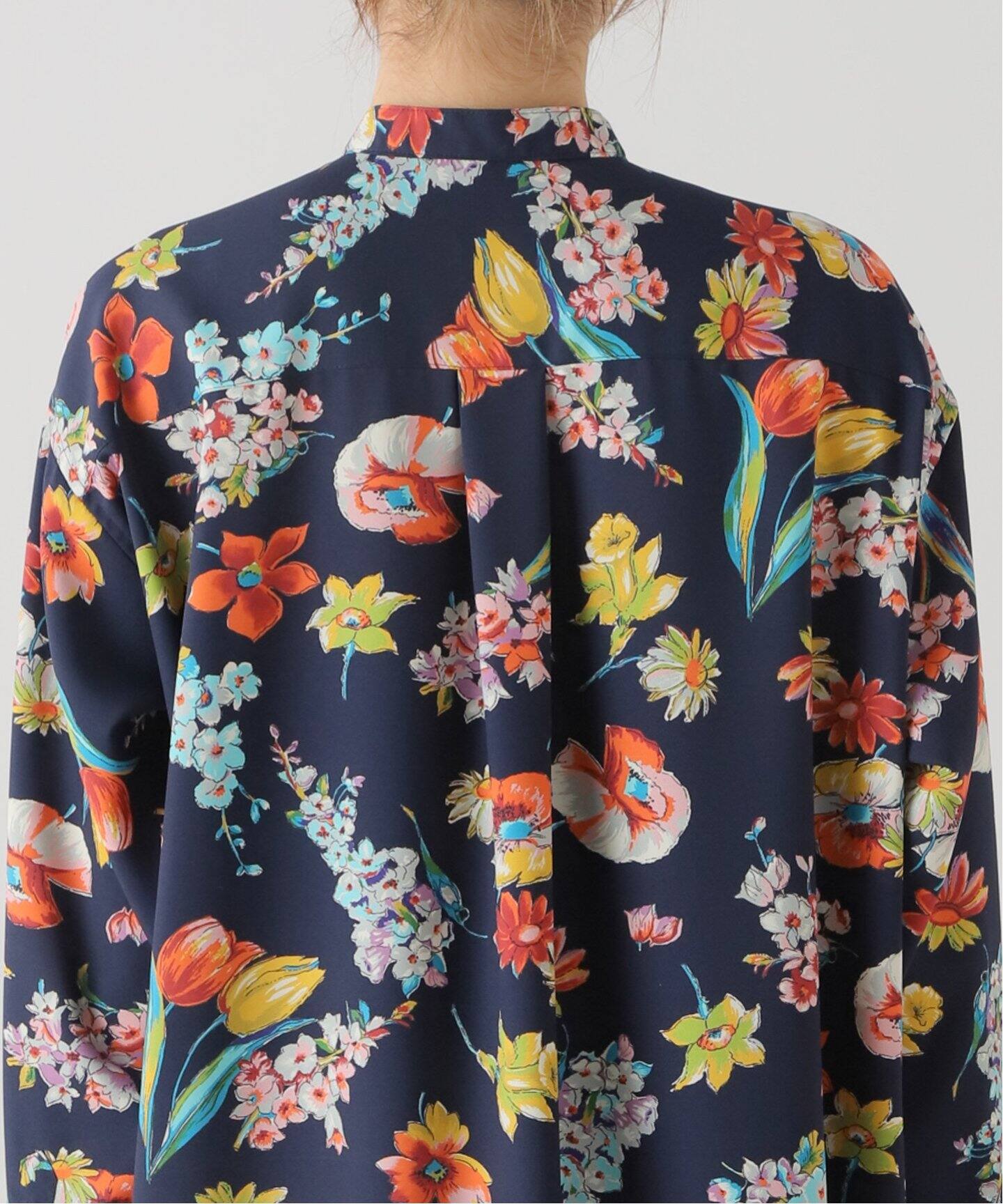 フラワープリントバンドカラーシャツワンピース（ワンピース  