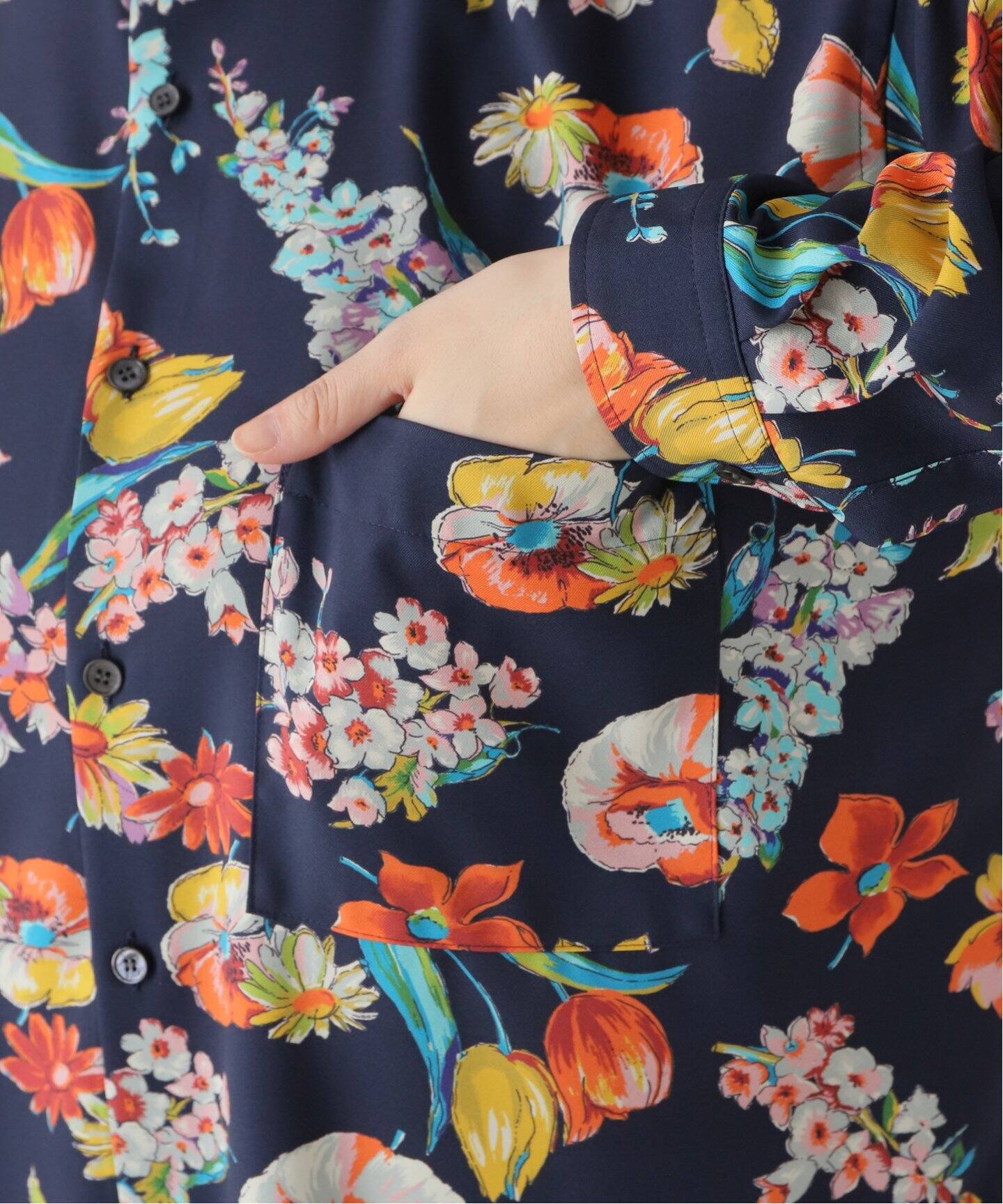 フラワープリントバンドカラーシャツワンピース（ワンピース  