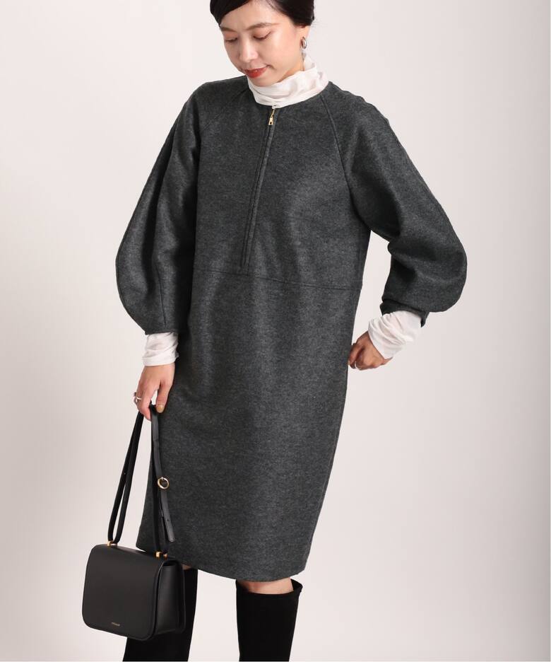 追加》ウールリング圧縮 パフスリーブチュニックワンピース  