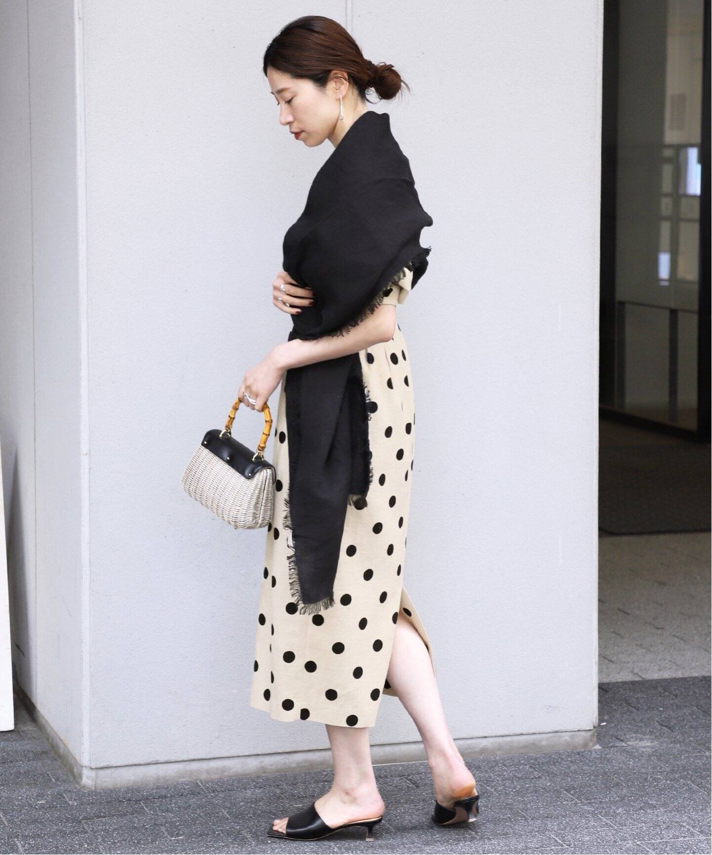 綿麻ドットプリントウエストシェイプワンピース（ワンピース 