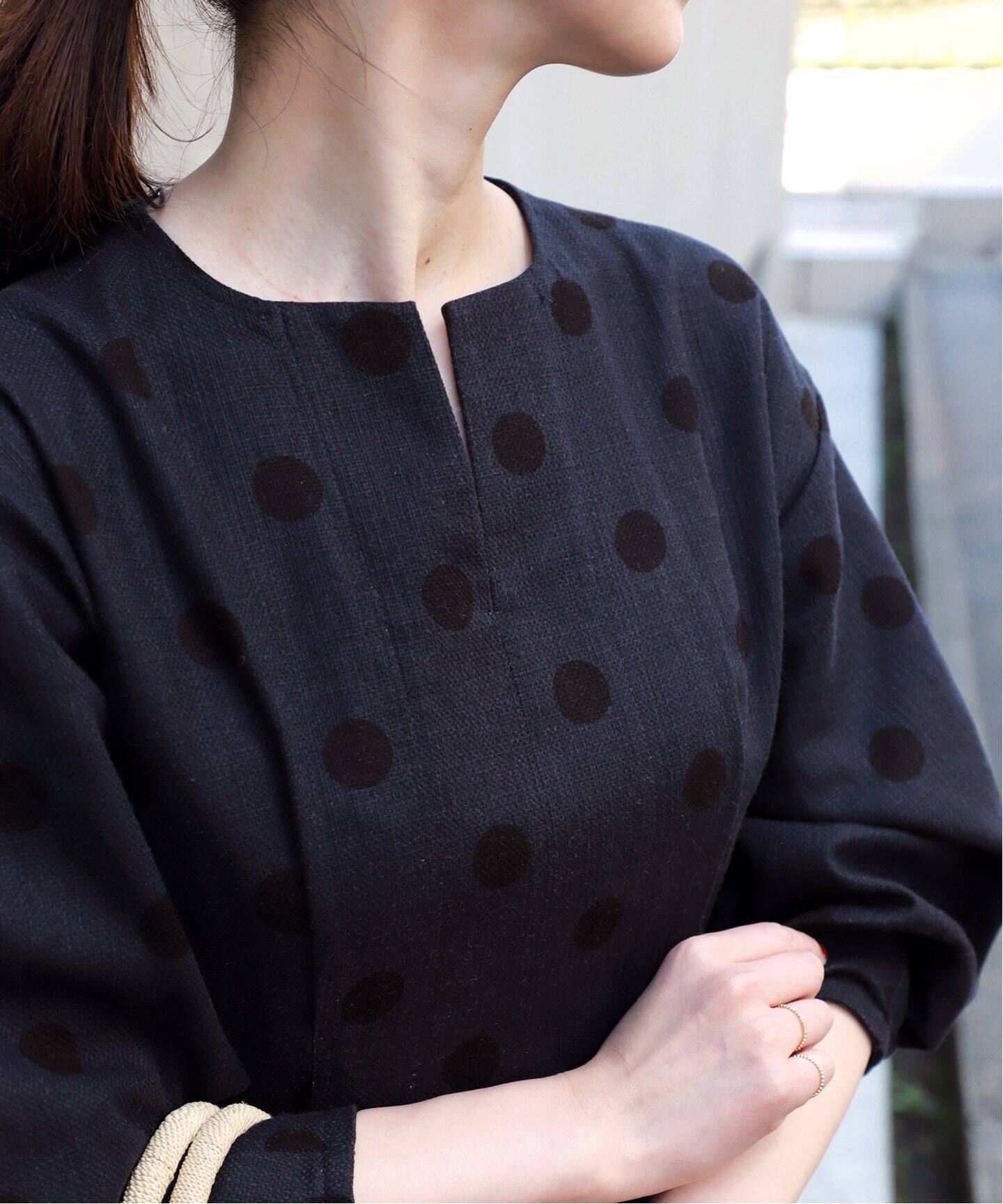 綿麻ドットプリントウエストシェイプワンピース（ワンピース  