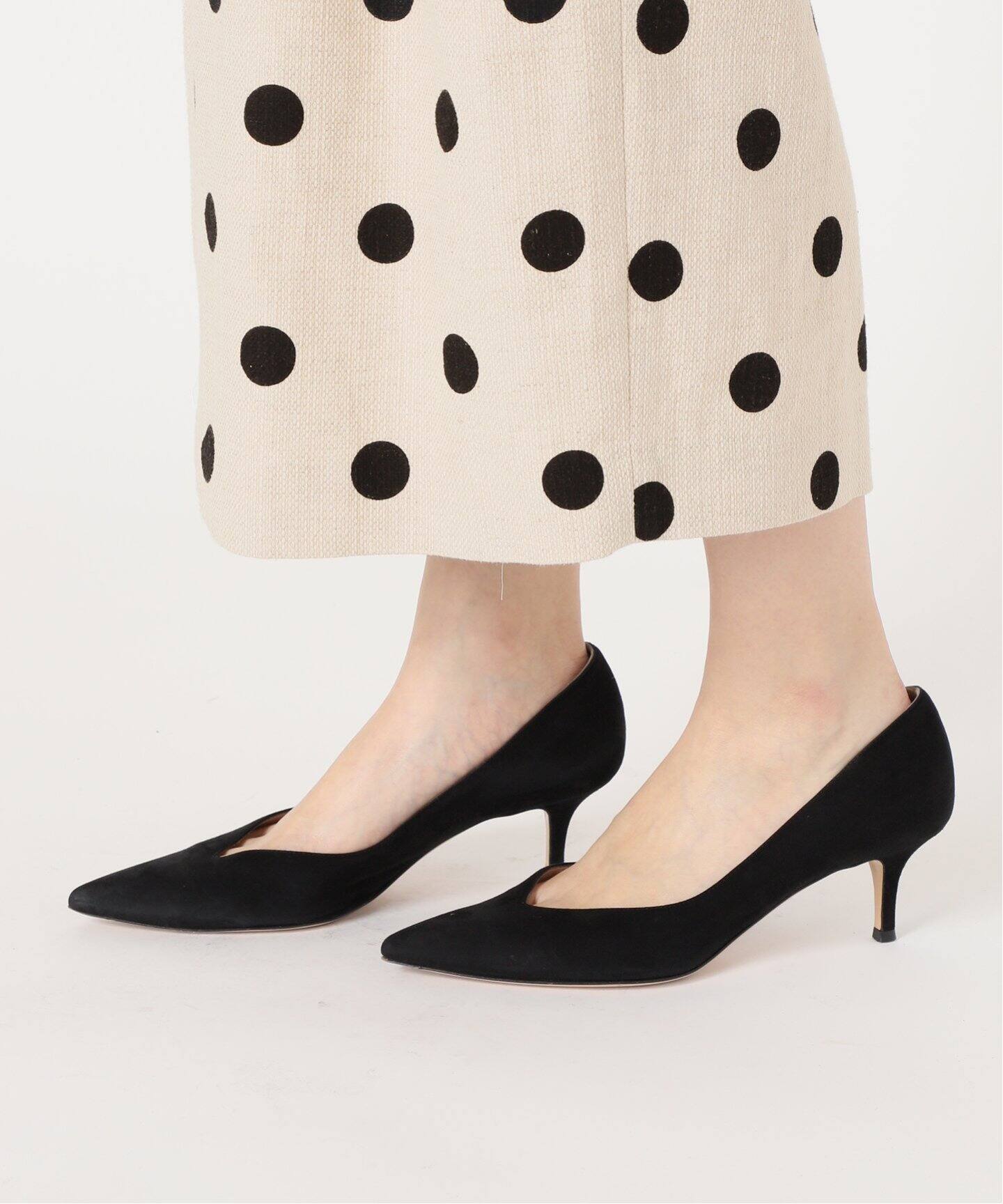 綿麻ドットプリントウエストシェイプワンピース（ワンピース  