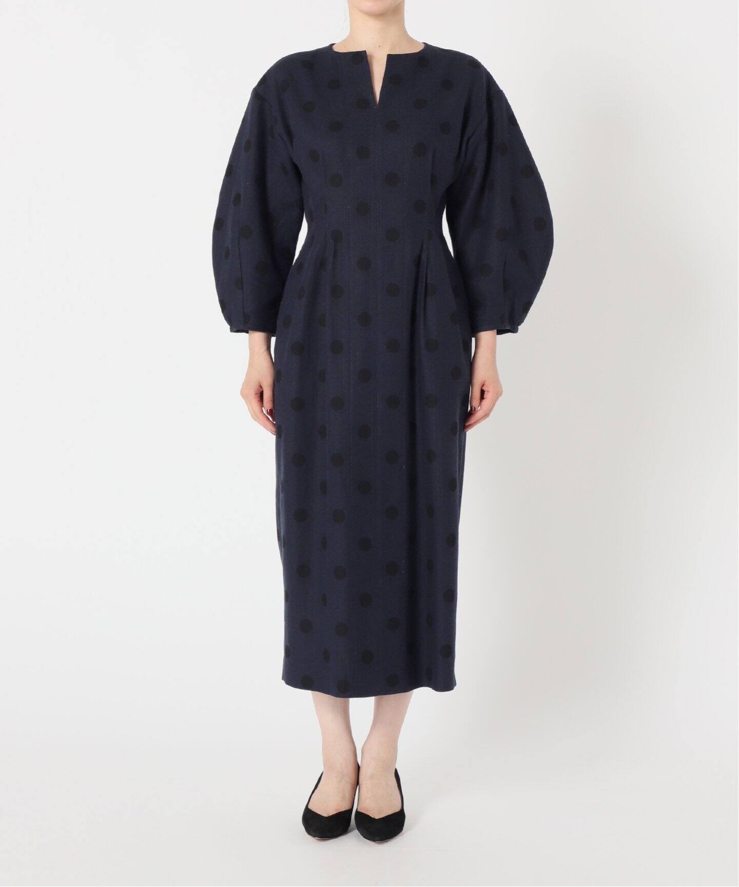 綿麻ドットプリントウエストシェイプワンピース（ワンピース  