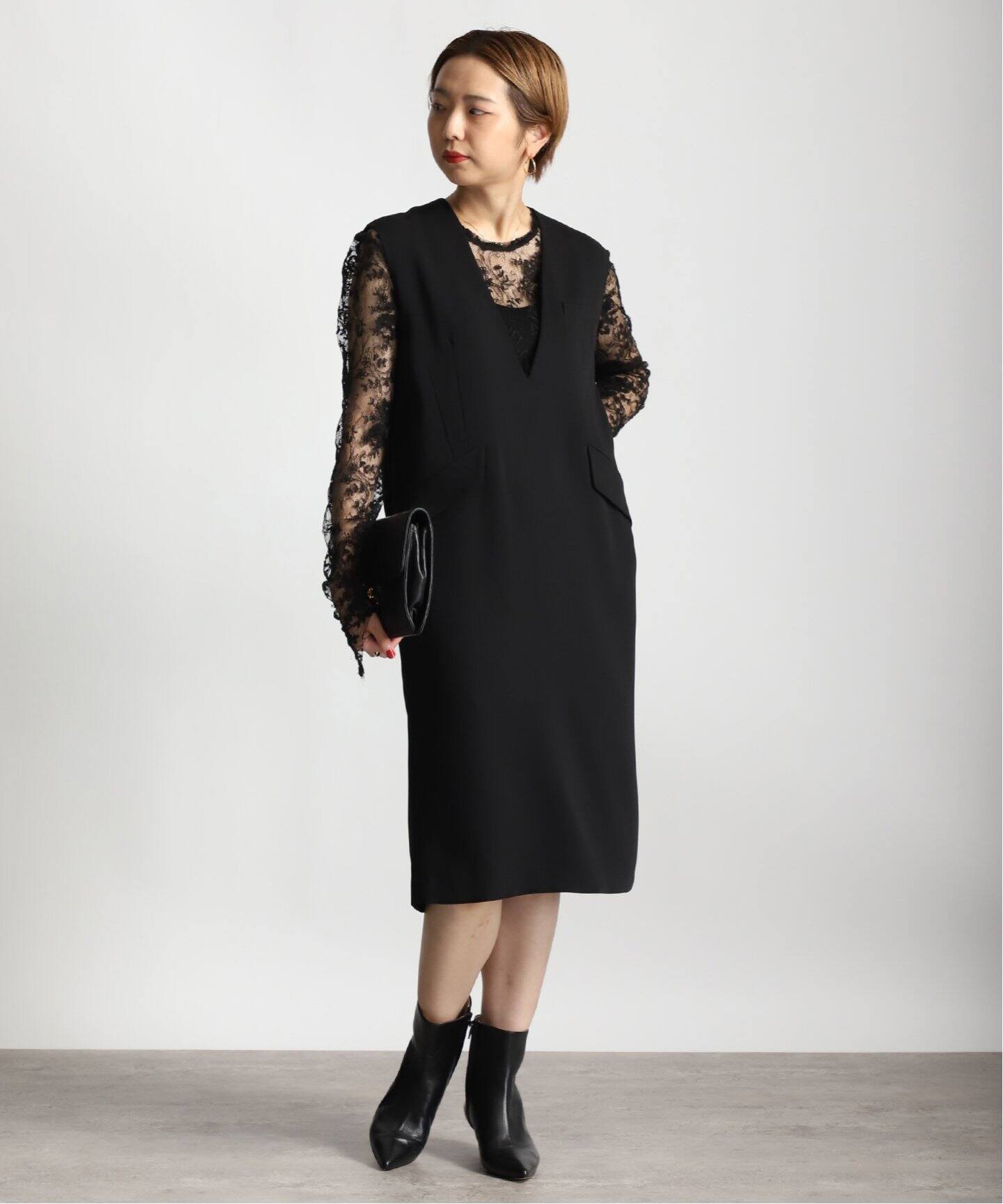 Room no.8 BLACK/ルームエイトブラック】MAT SATIN DEEP/V TUXEDO 