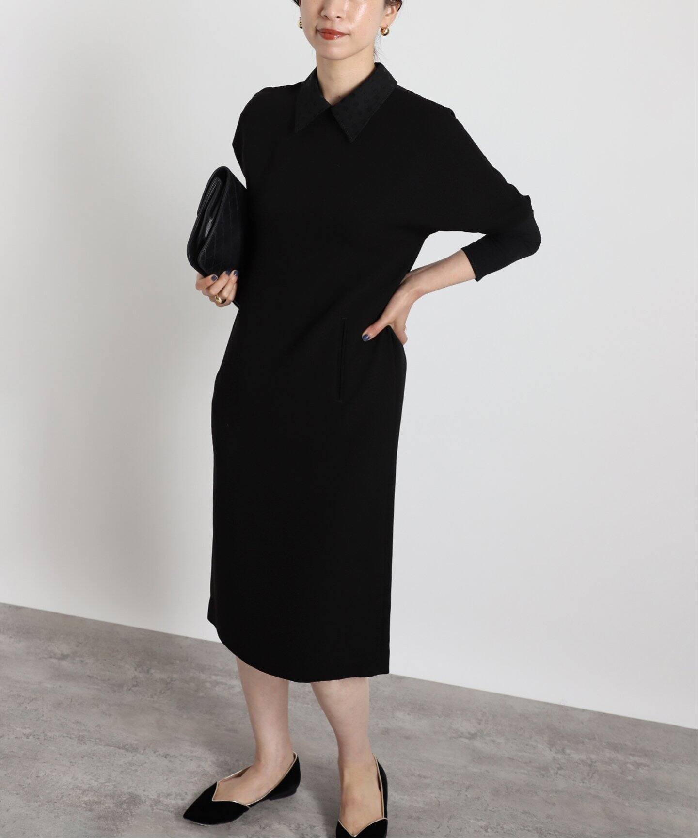 Room no.8 BLACK/ルームエイトブラック】B/DOT LACE DOLMAN DRESS  