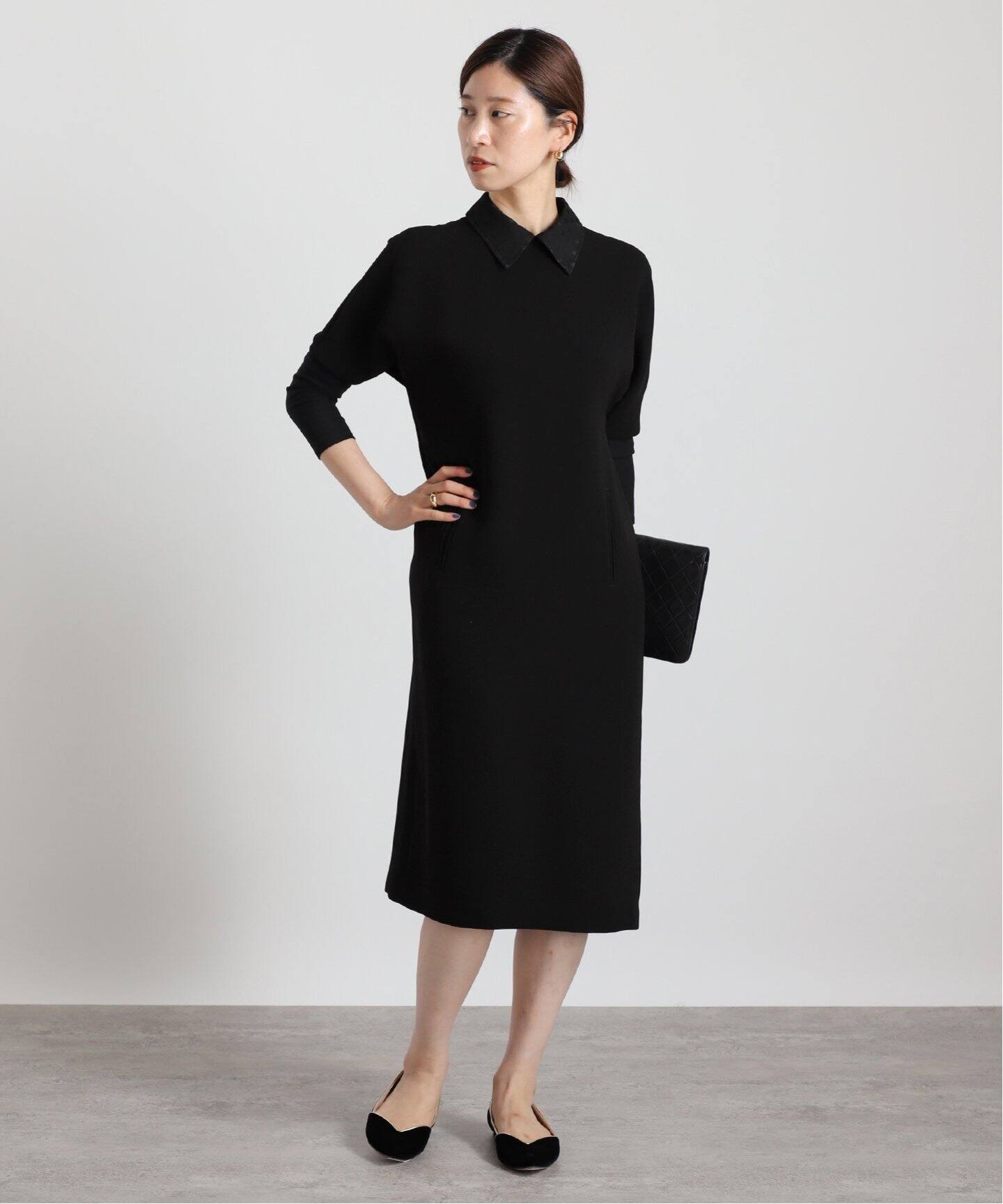 Room no.8 BLACK/ルームエイトブラック】B/DOT LACE DOLMAN DRESS 