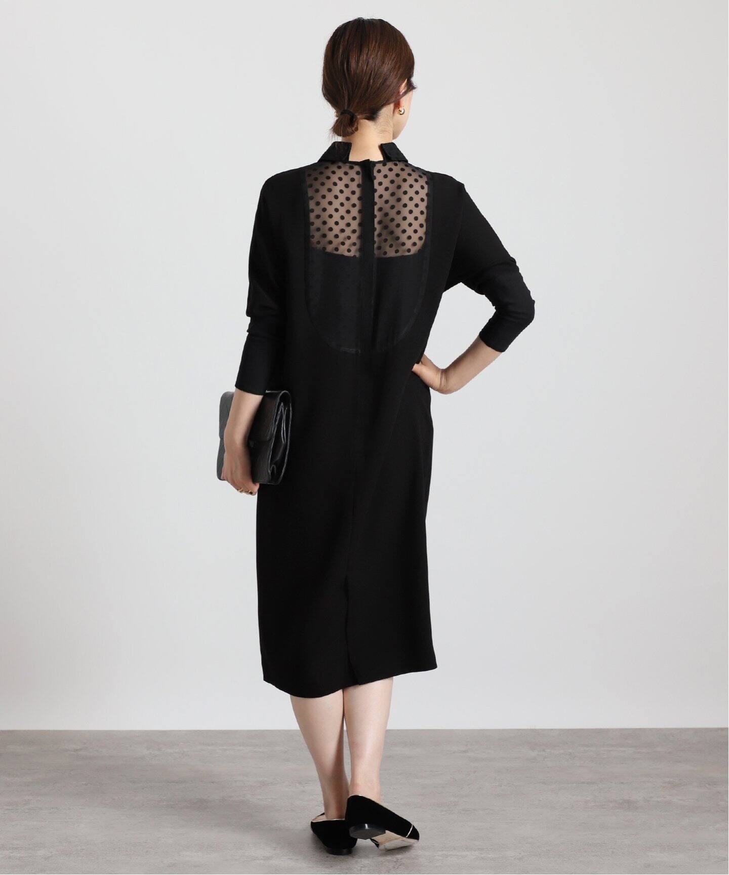 Room no.8 BLACK/ルームエイトブラック】B/DOT LACE DOLMAN DRESS 