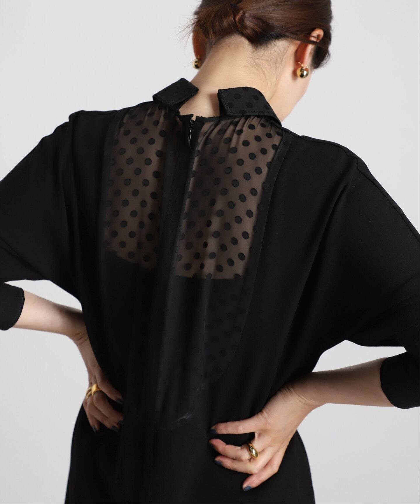 Room no.8 BLACK/ルームエイトブラック】B/DOT LACE DOLMAN DRESS 