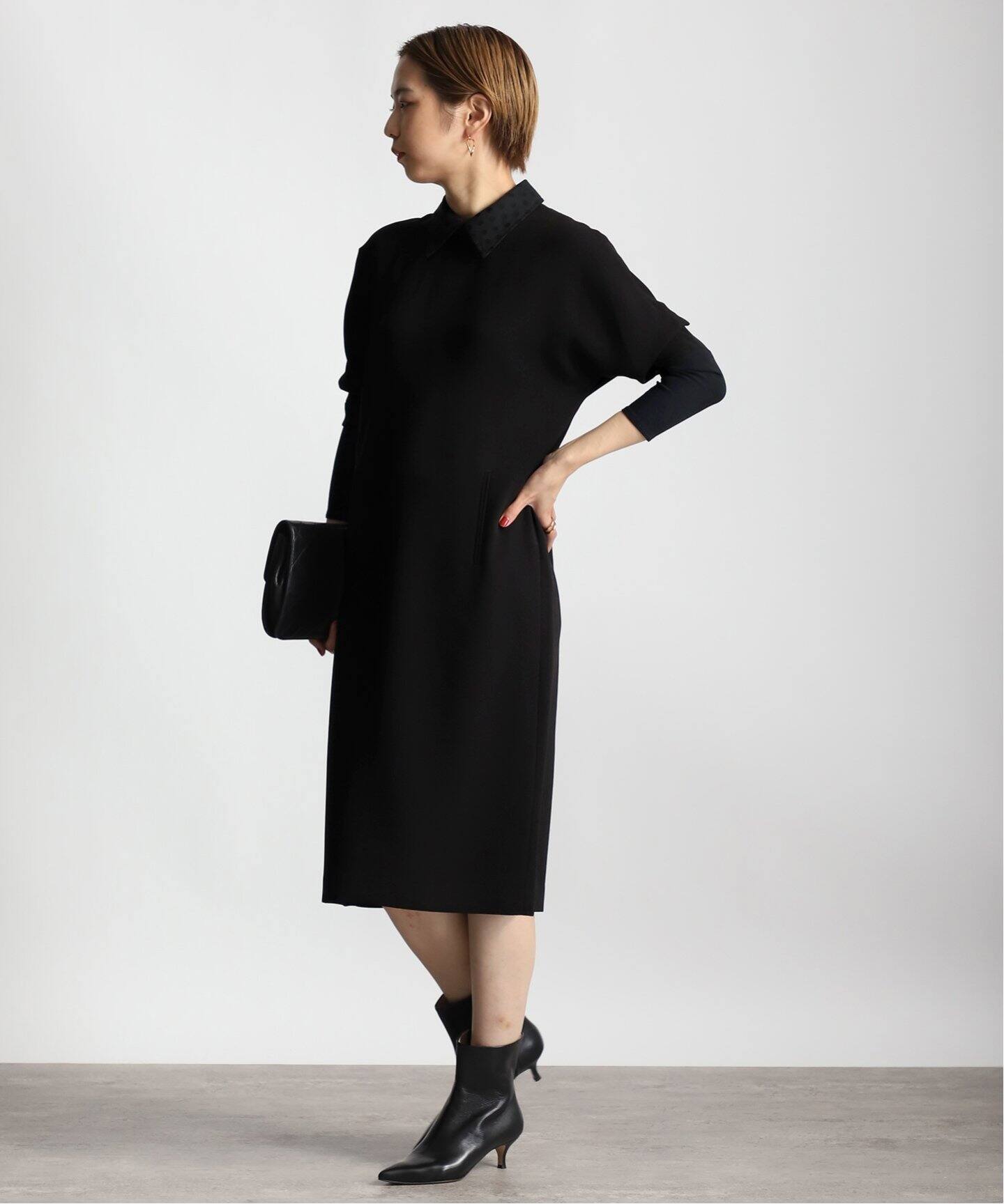 Room no.8 BLACK/ルームエイトブラック】B/DOT LACE DOLMAN DRESS  