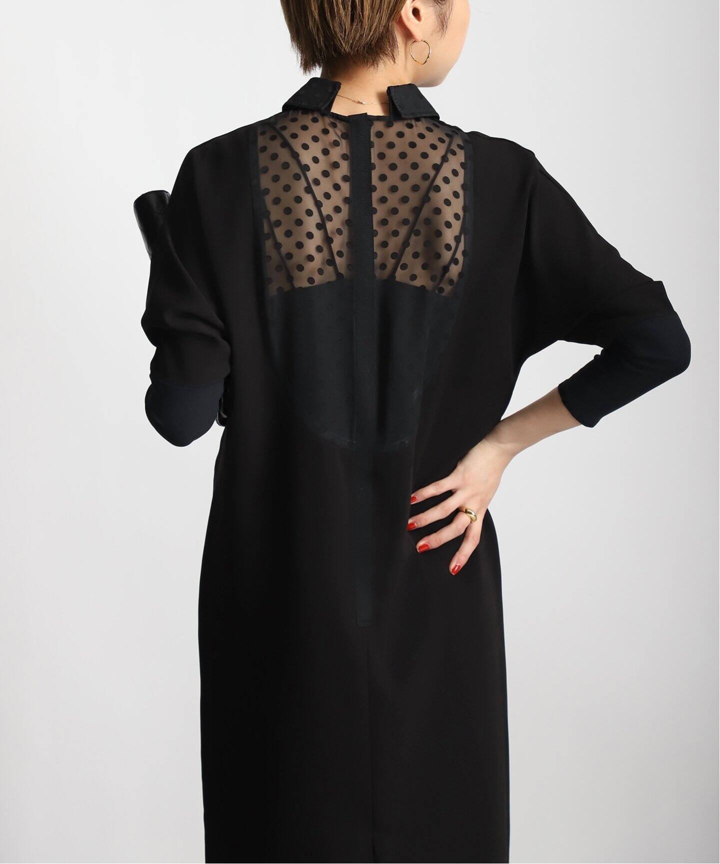 Room no.8 BLACK/ルームエイトブラック】B/DOT LACE DOLMAN DRESS  