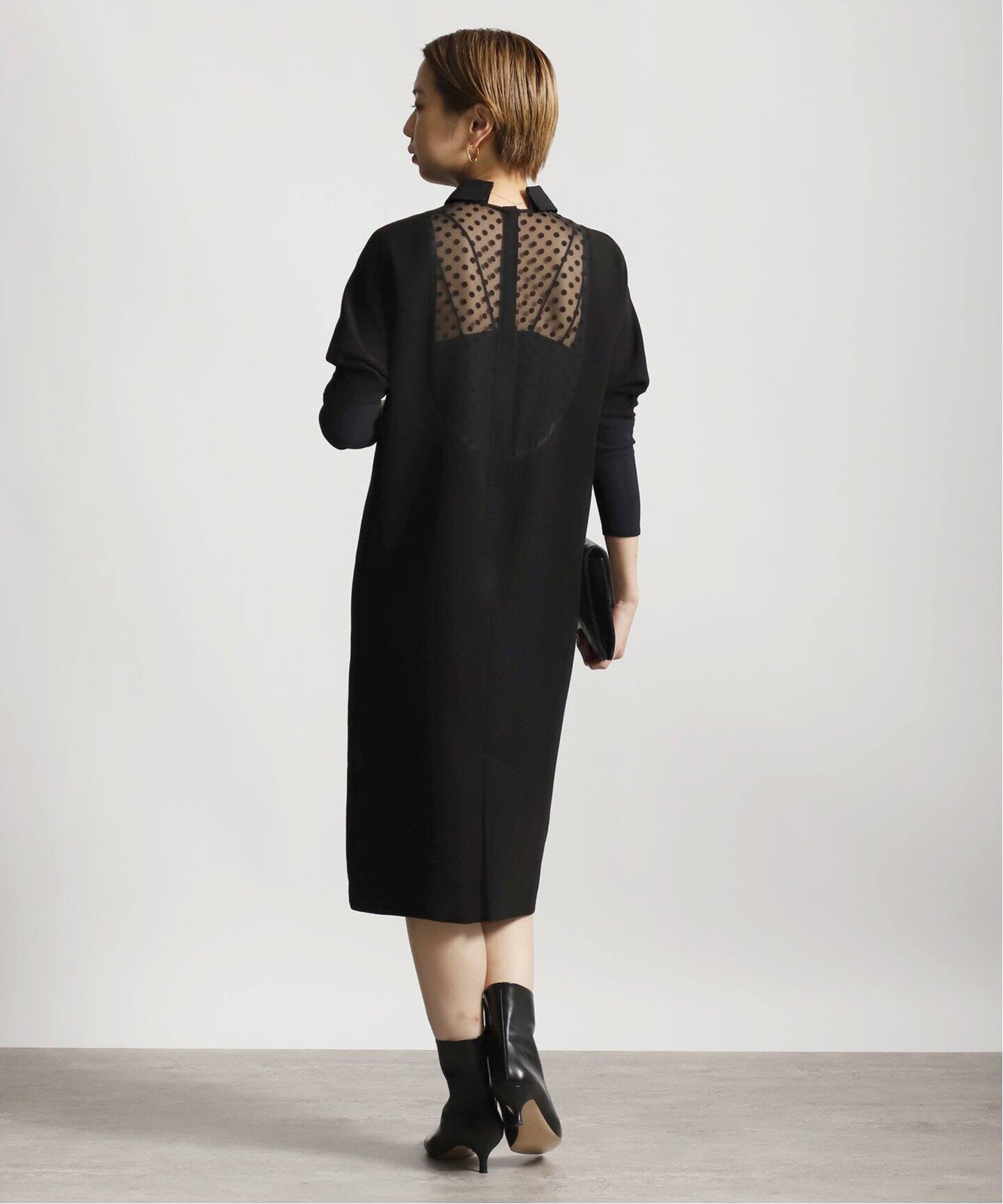 Room no.8 BLACK/ルームエイトブラック】B/DOT LACE DOLMAN DRESS  