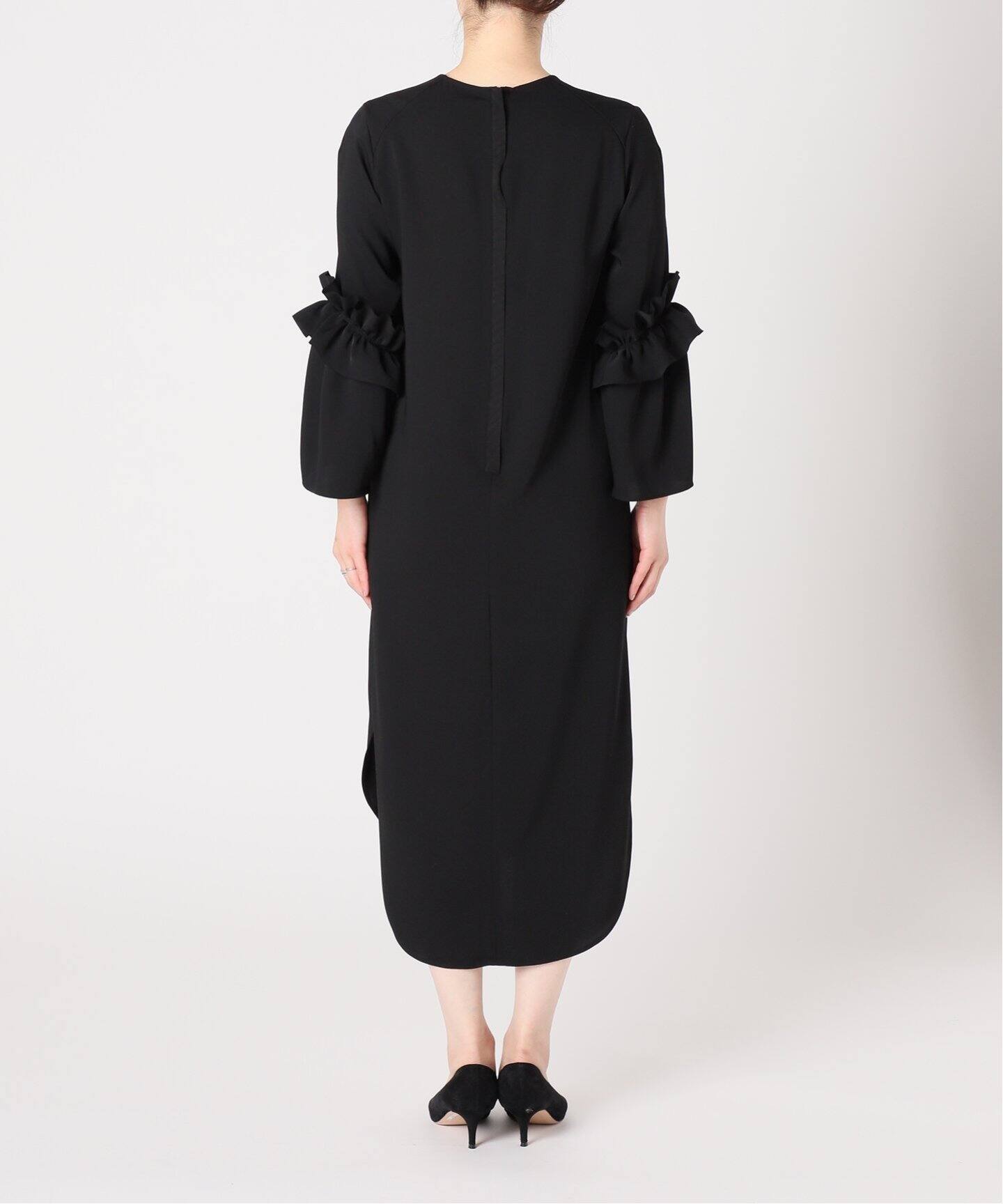 Room no.8 BLACK/ルームエイトブラック】MAT SATIN FRILL/S V/N DRESS 