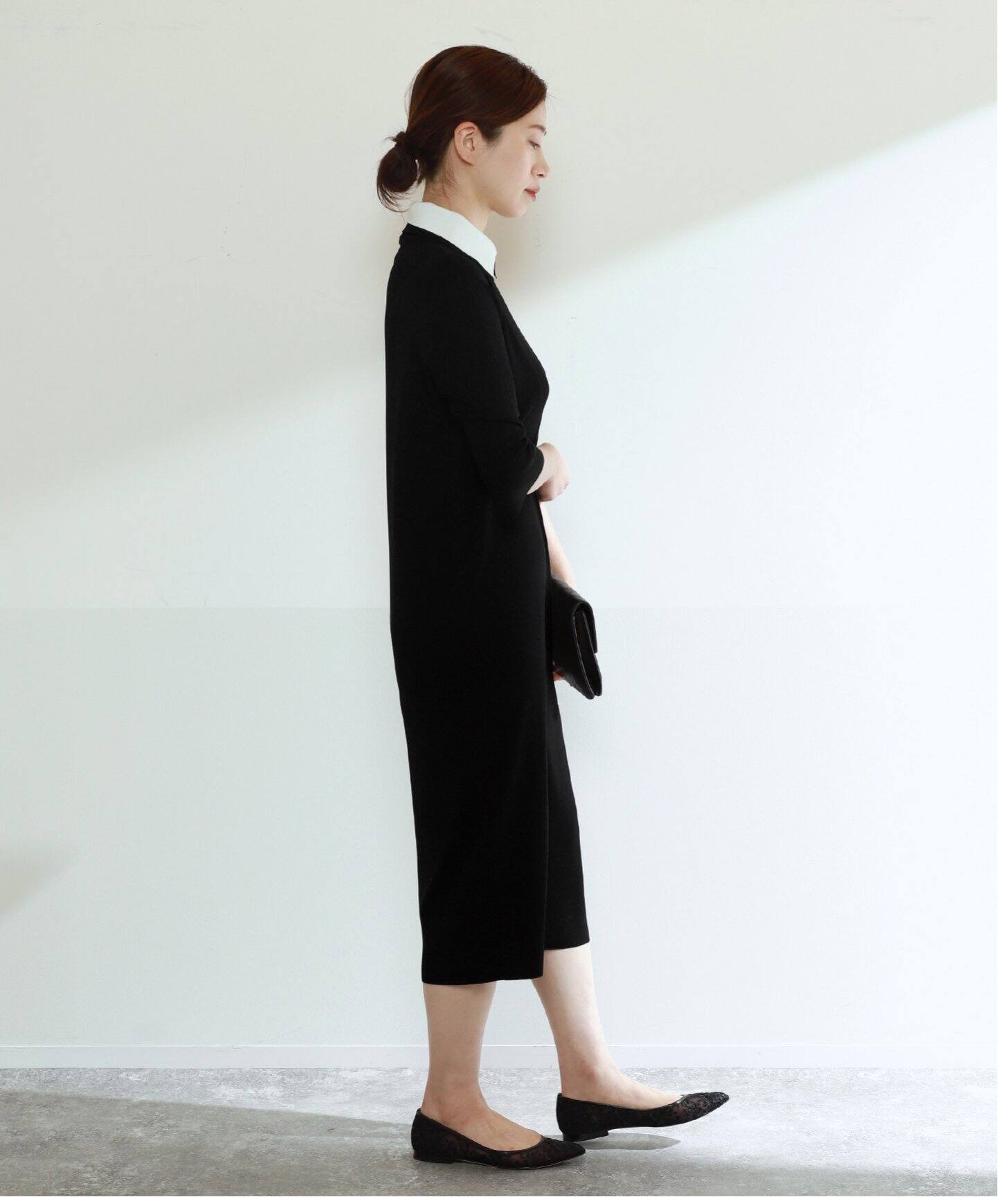Room no.8 BLACK/ルームエイトブラック】NEEDLE BI-COLLAR DRESS  