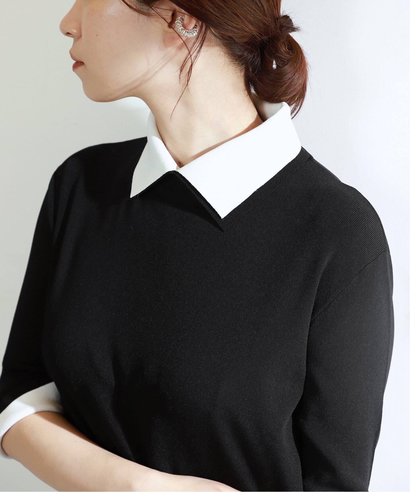 Room no.8 BLACK/ルームエイトブラック】NEEDLE BI-COLLAR DRESS  