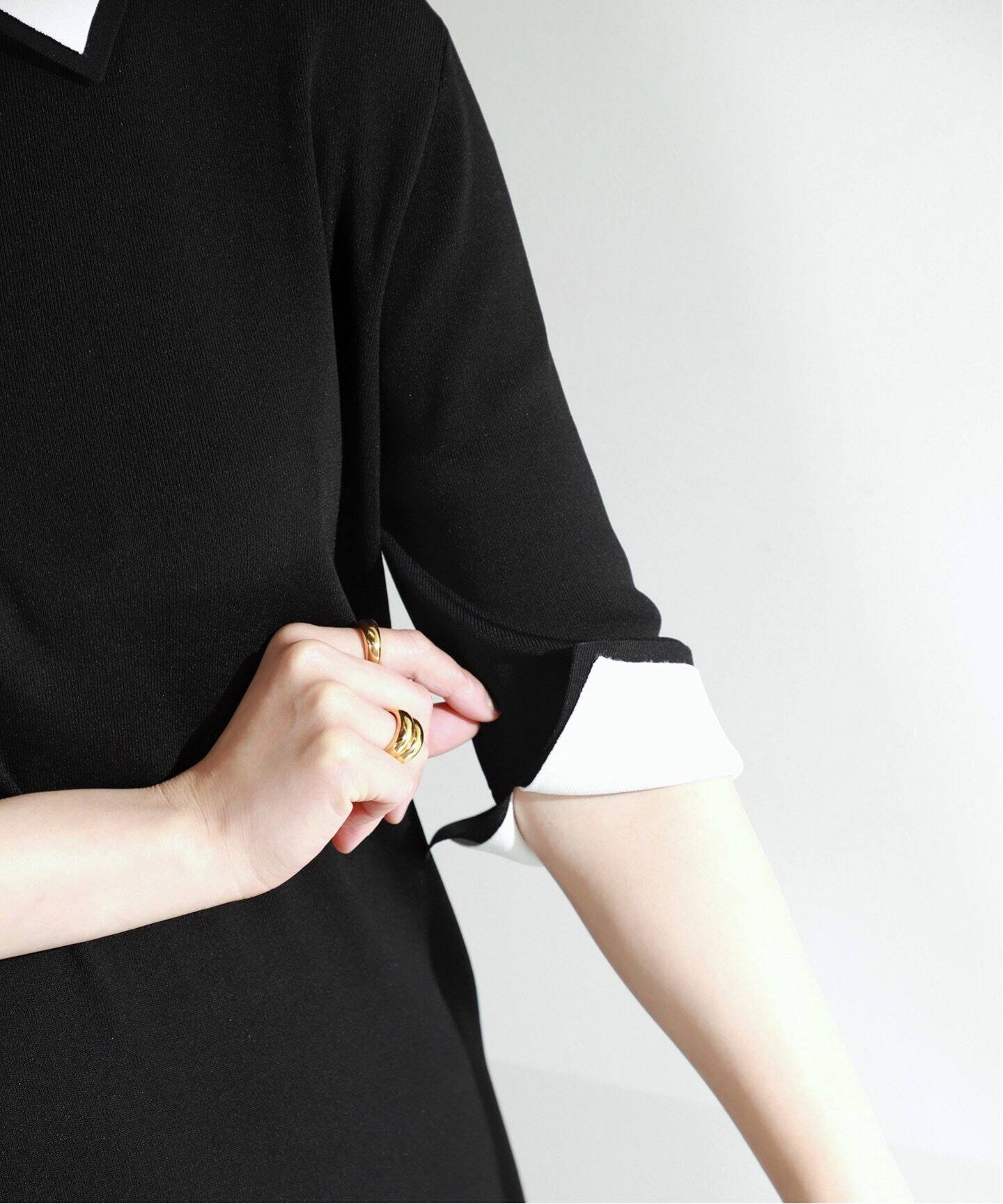 Room no.8 BLACK/ルームエイトブラック】NEEDLE BI-COLLAR DRESS  