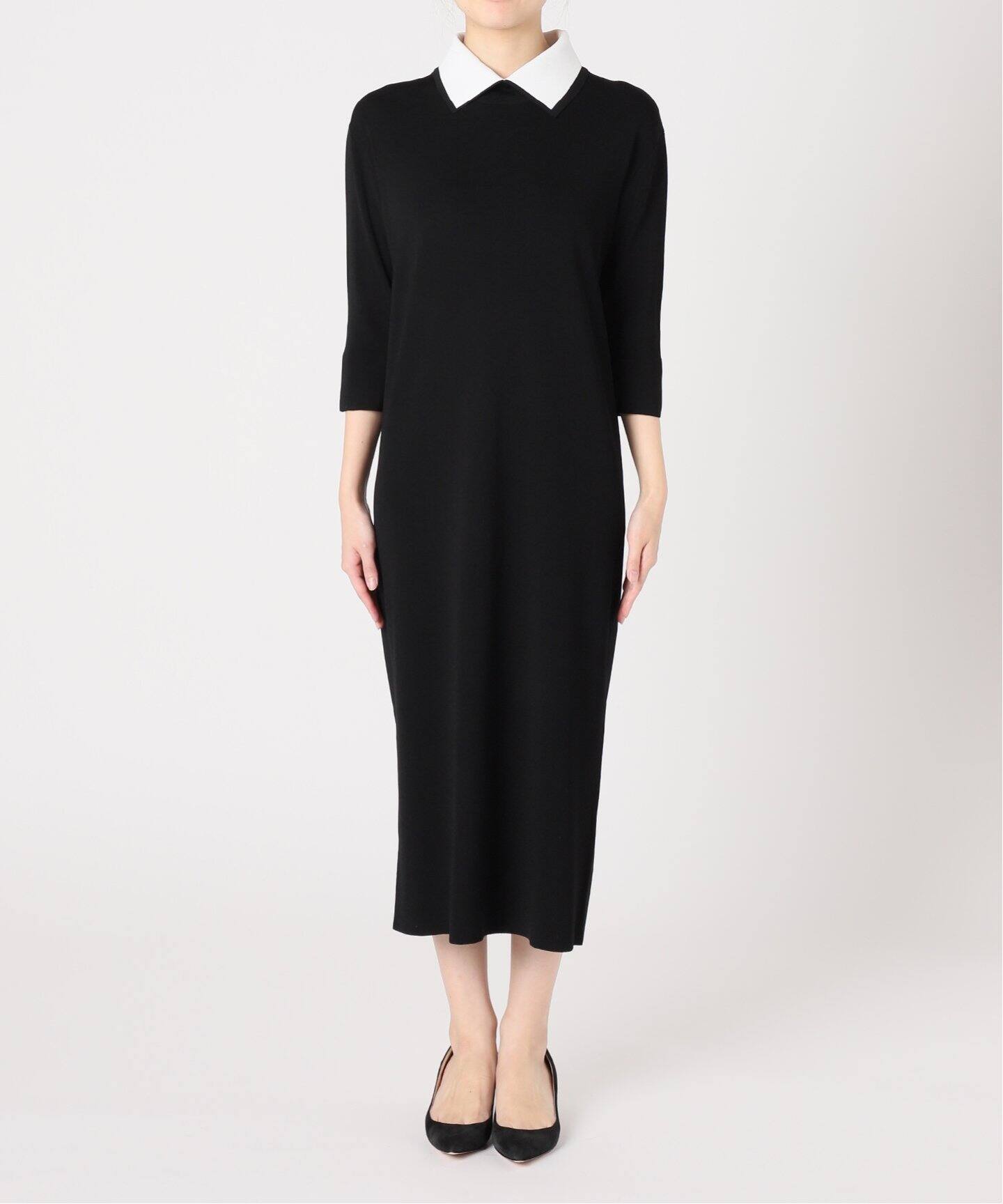 Room no.8 BLACK/ルームエイトブラック】NEEDLE BI-COLLAR DRESS  