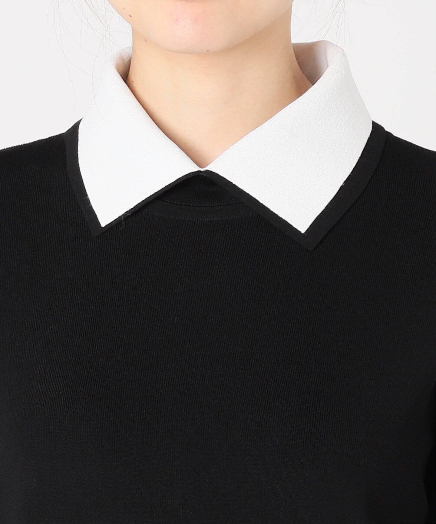 Room no.8 BLACK/ルームエイトブラック】NEEDLE BI-COLLAR DRESS  