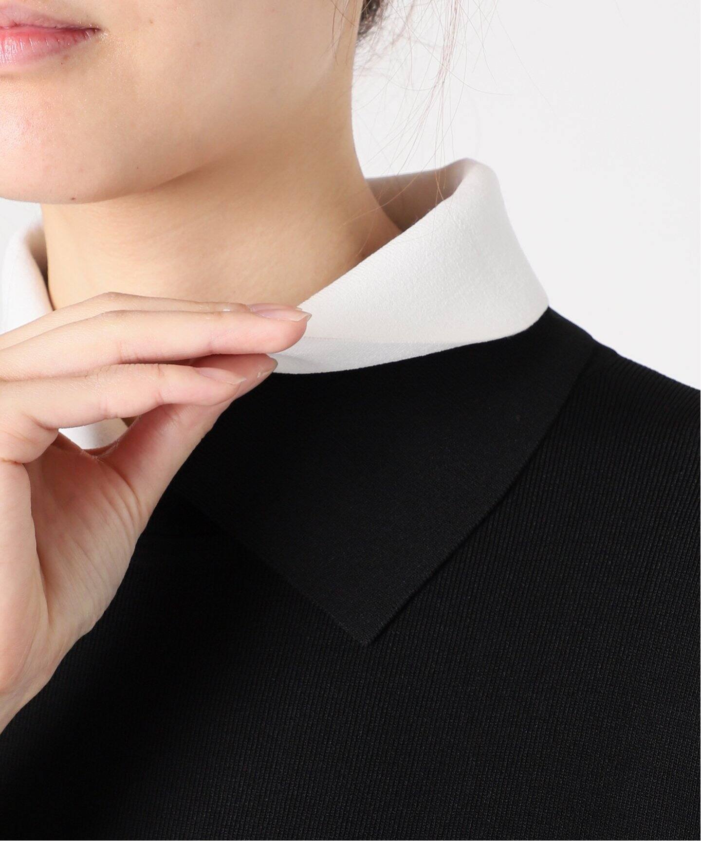 Room no.8 BLACK/ルームエイトブラック】NEEDLE BI-COLLAR DRESS  