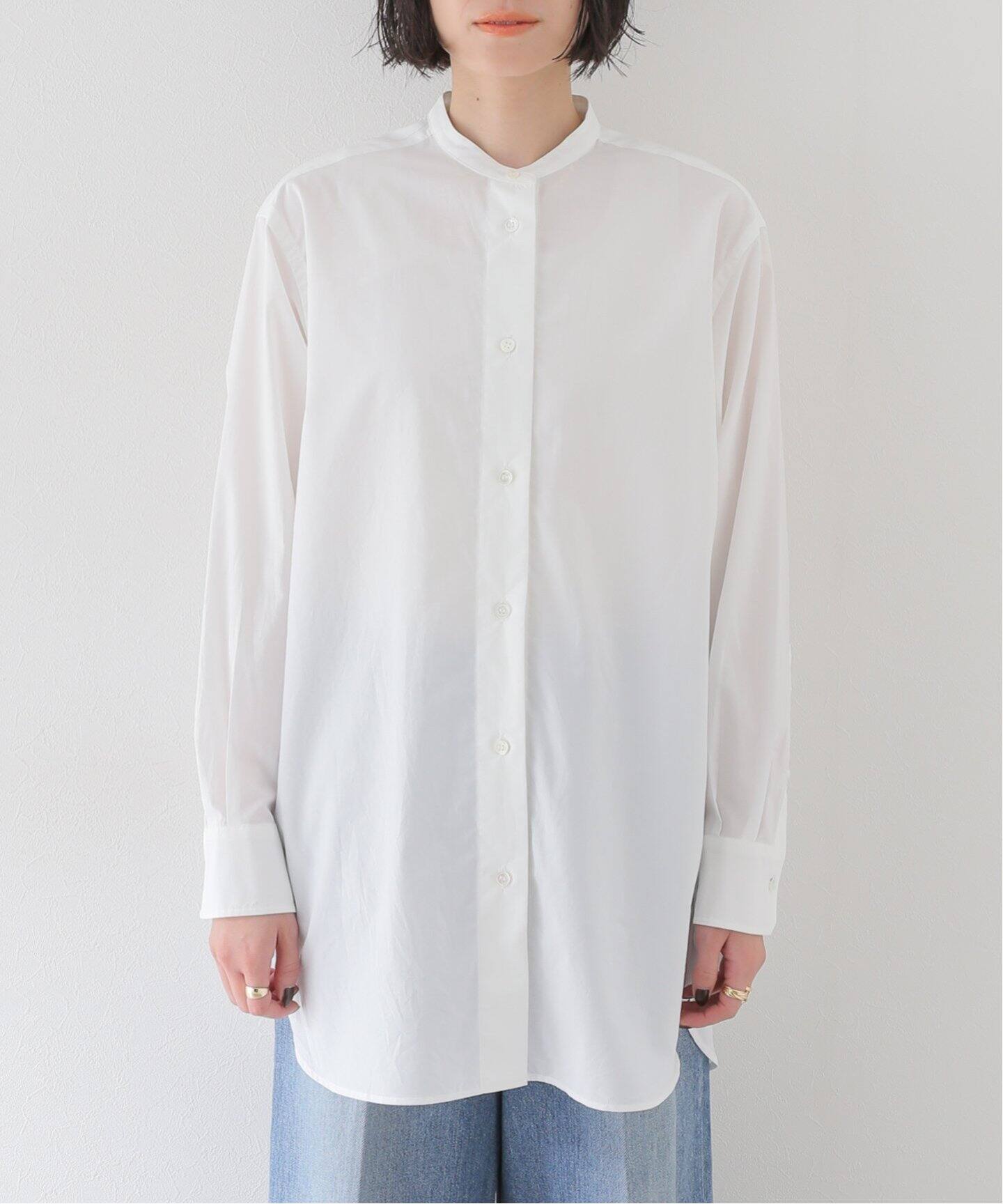 コットンバンドカラーチュニックシャツ（シャツ／ブラウス 
