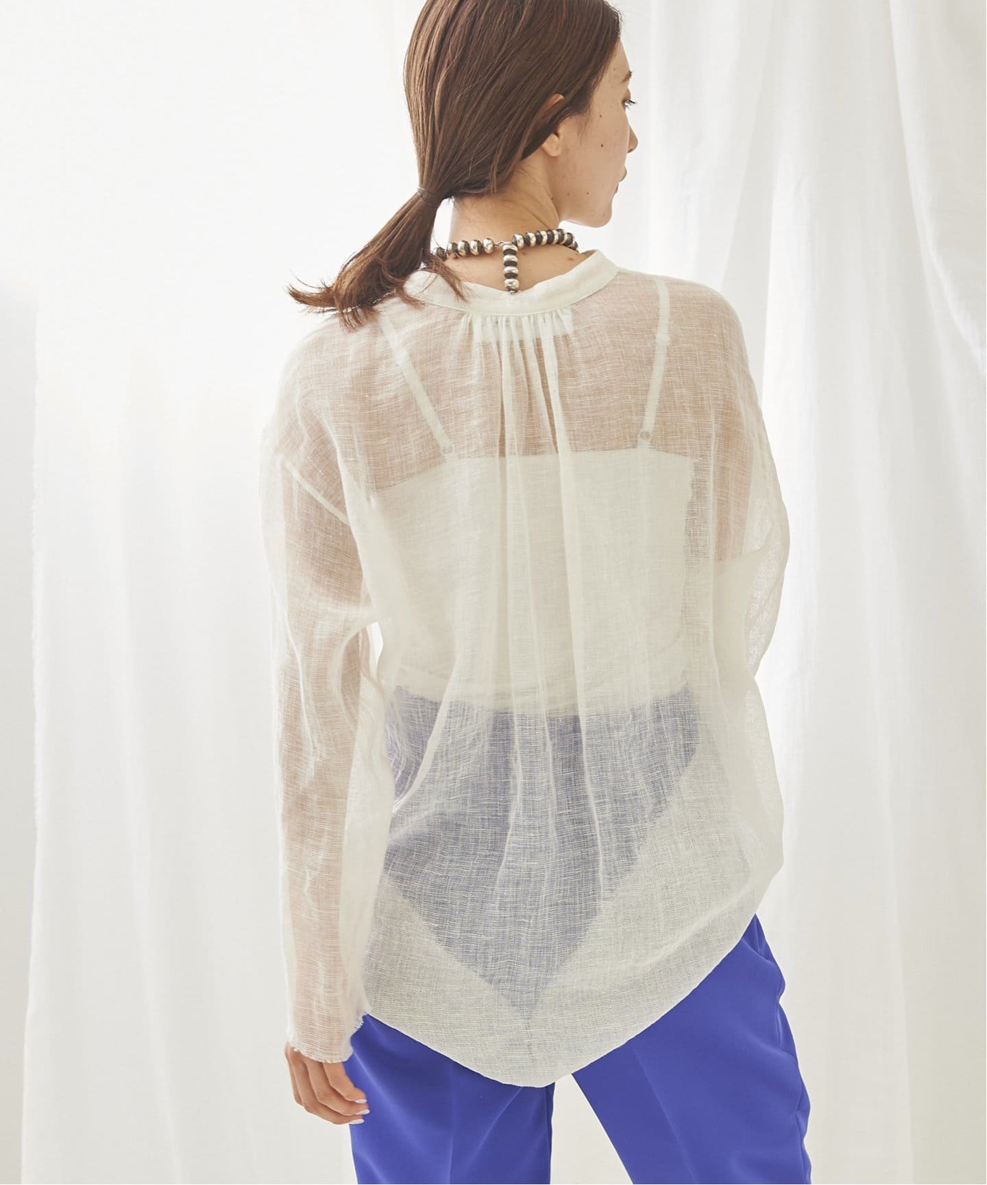 ≪追加≫LINENメッシュバンドカラーシャツ（シャツ／ブラウス