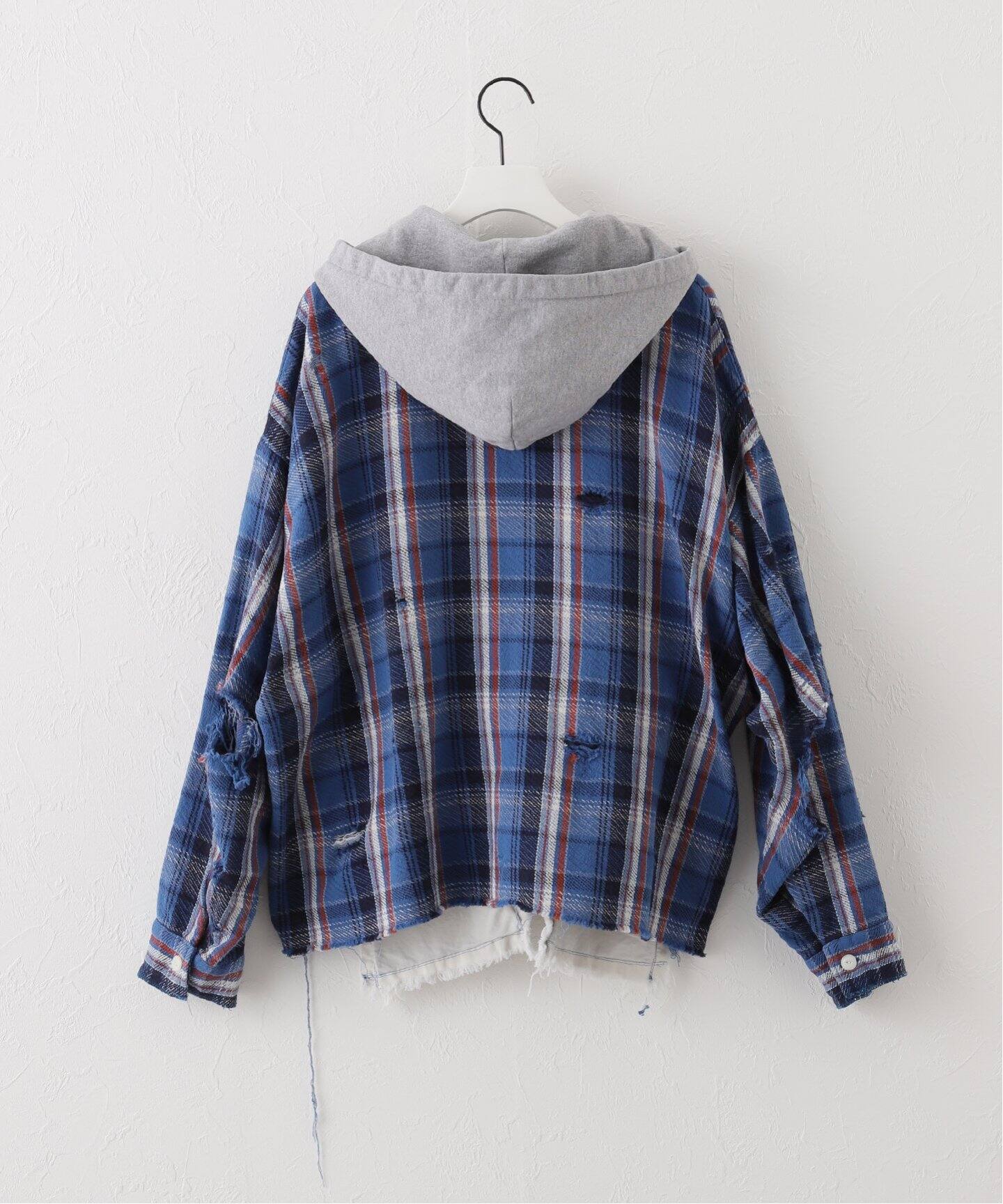 JIEDA / ジエダ】DAMAGE FLANNEL HOOD SHIRT（シャツ／ブラウス 