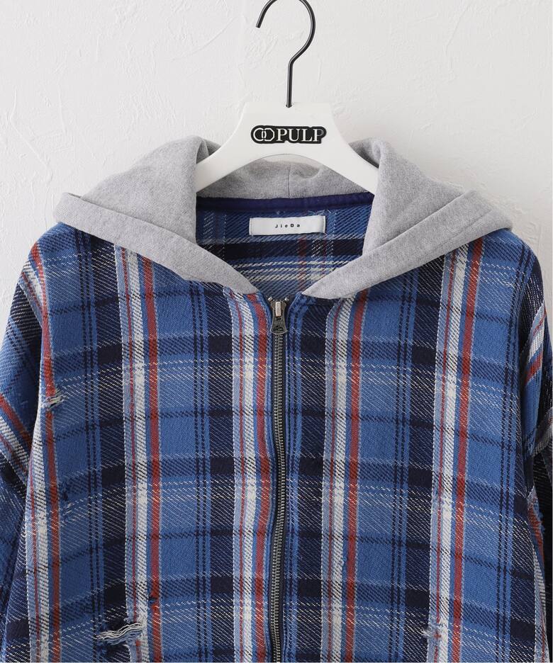 JIEDA / ジエダ】DAMAGE FLANNEL HOOD SHIRT（シャツ／ブラウス  