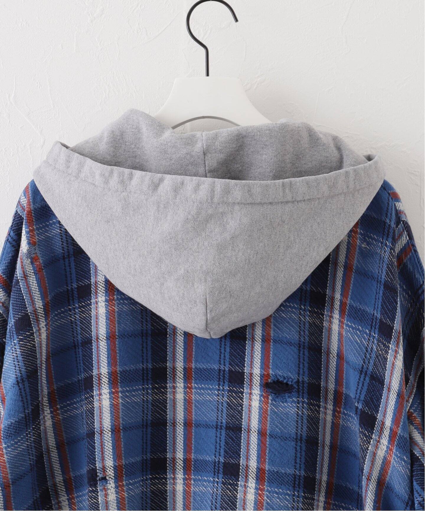 JIEDA / ジエダ】DAMAGE FLANNEL HOOD SHIRT（シャツ／ブラウス 