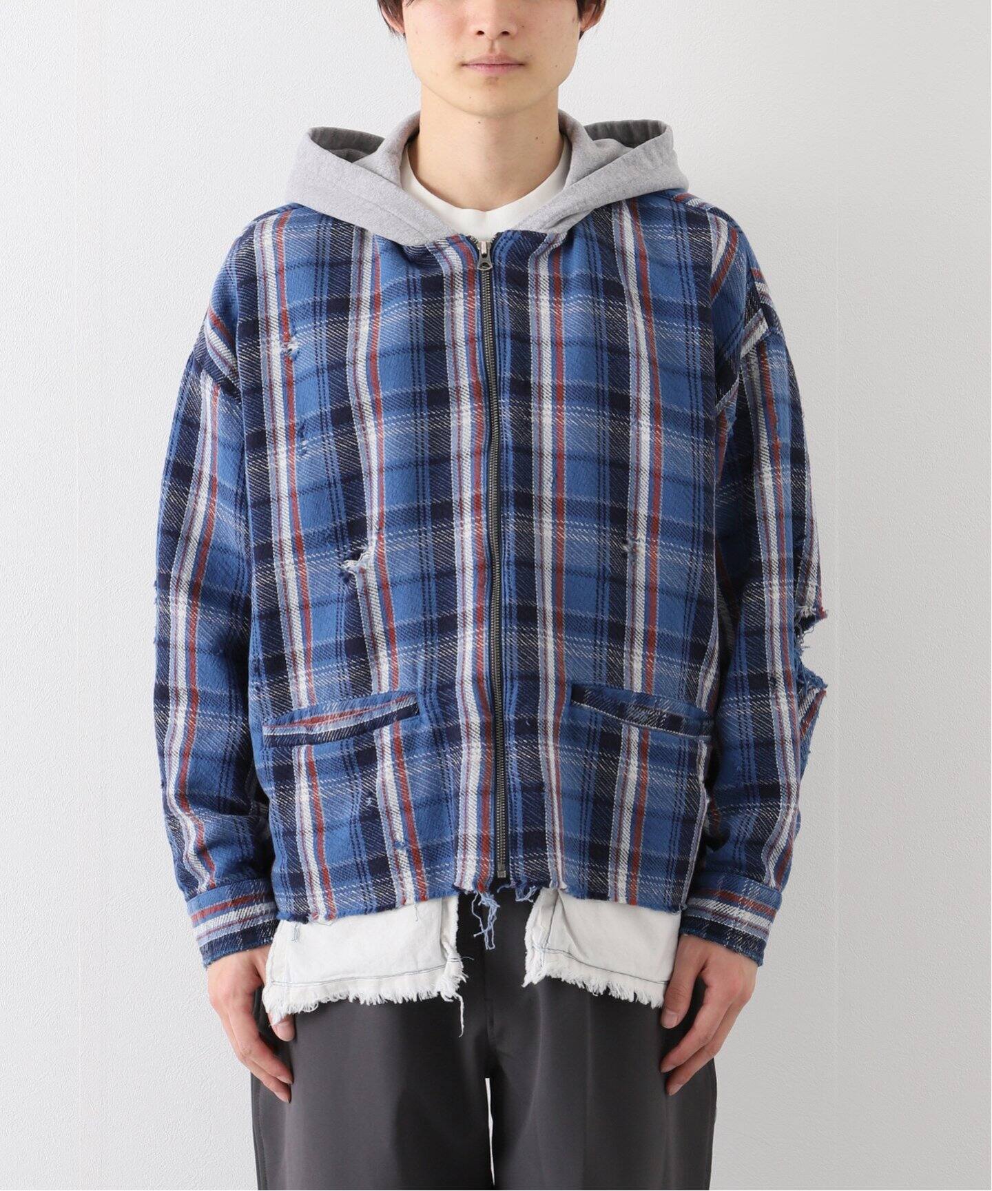 JIEDA / ジエダ】DAMAGE FLANNEL HOOD SHIRT（シャツ／ブラウス 