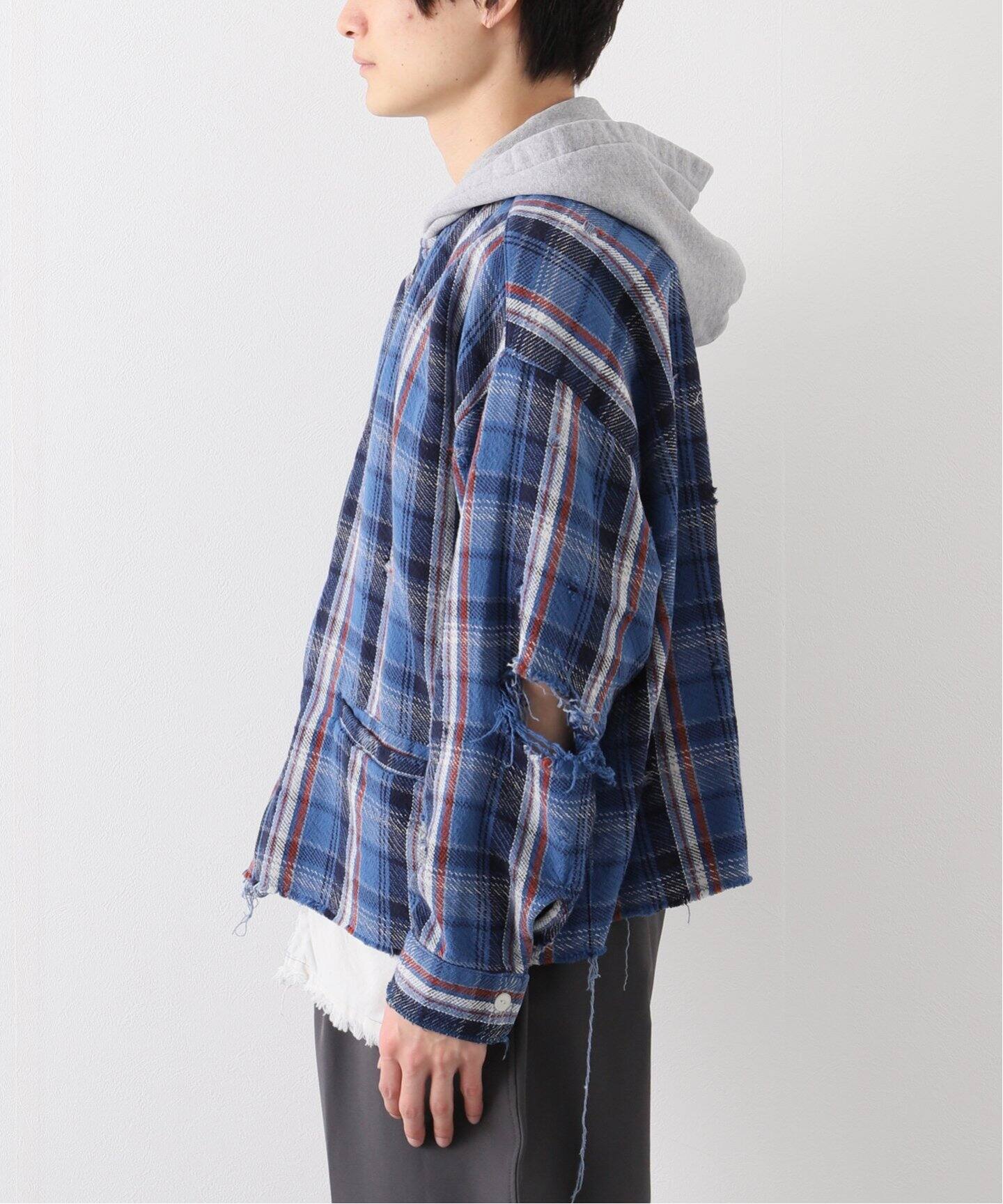 JIEDA / ジエダ】DAMAGE FLANNEL HOOD SHIRT（シャツ／ブラウス 