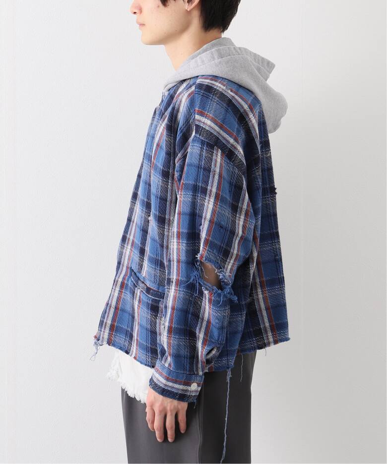JIEDA / ジエダ】DAMAGE FLANNEL HOOD SHIRT（シャツ／ブラウス  