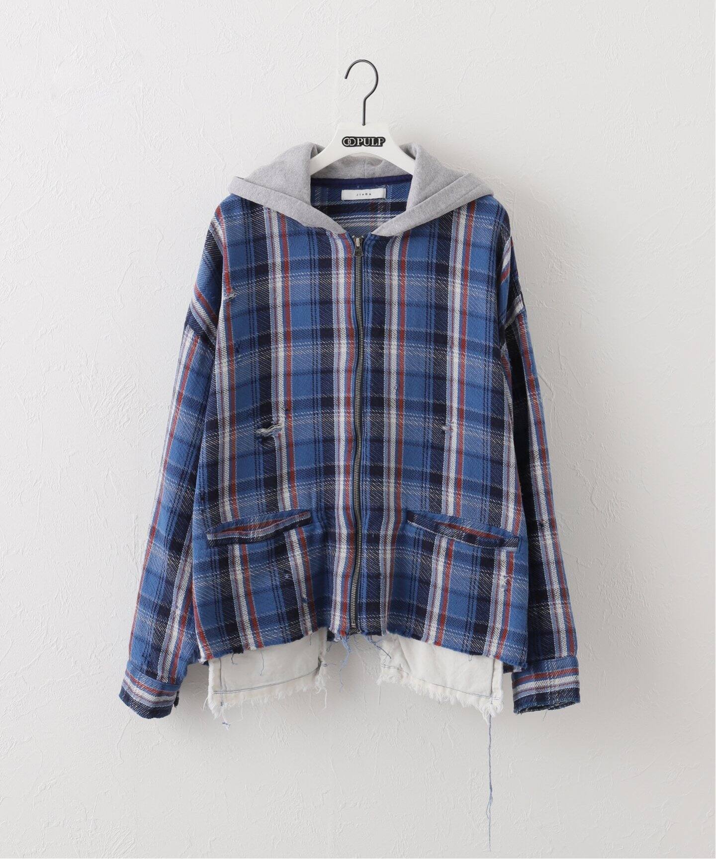 JIEDA / ジエダ】DAMAGE FLANNEL HOOD SHIRT（シャツ／ブラウス 