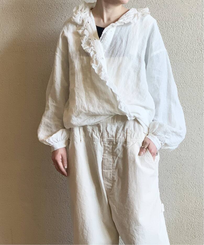 リネンワッシャー フリルブラウス（シャツ／ブラウス）｜journal 