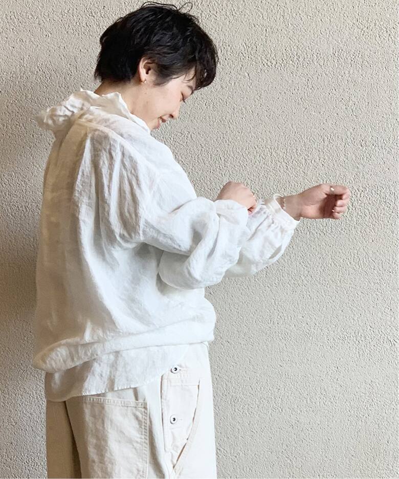 リネンワッシャー フリルブラウス（シャツ／ブラウス）｜journal 