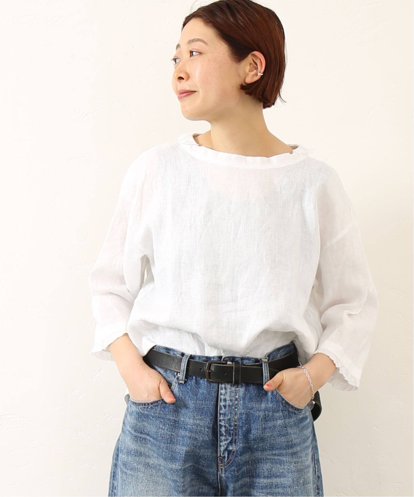 ソフトリネン タックフリルプルブラウス（シャツ／ブラウス）｜journal 
