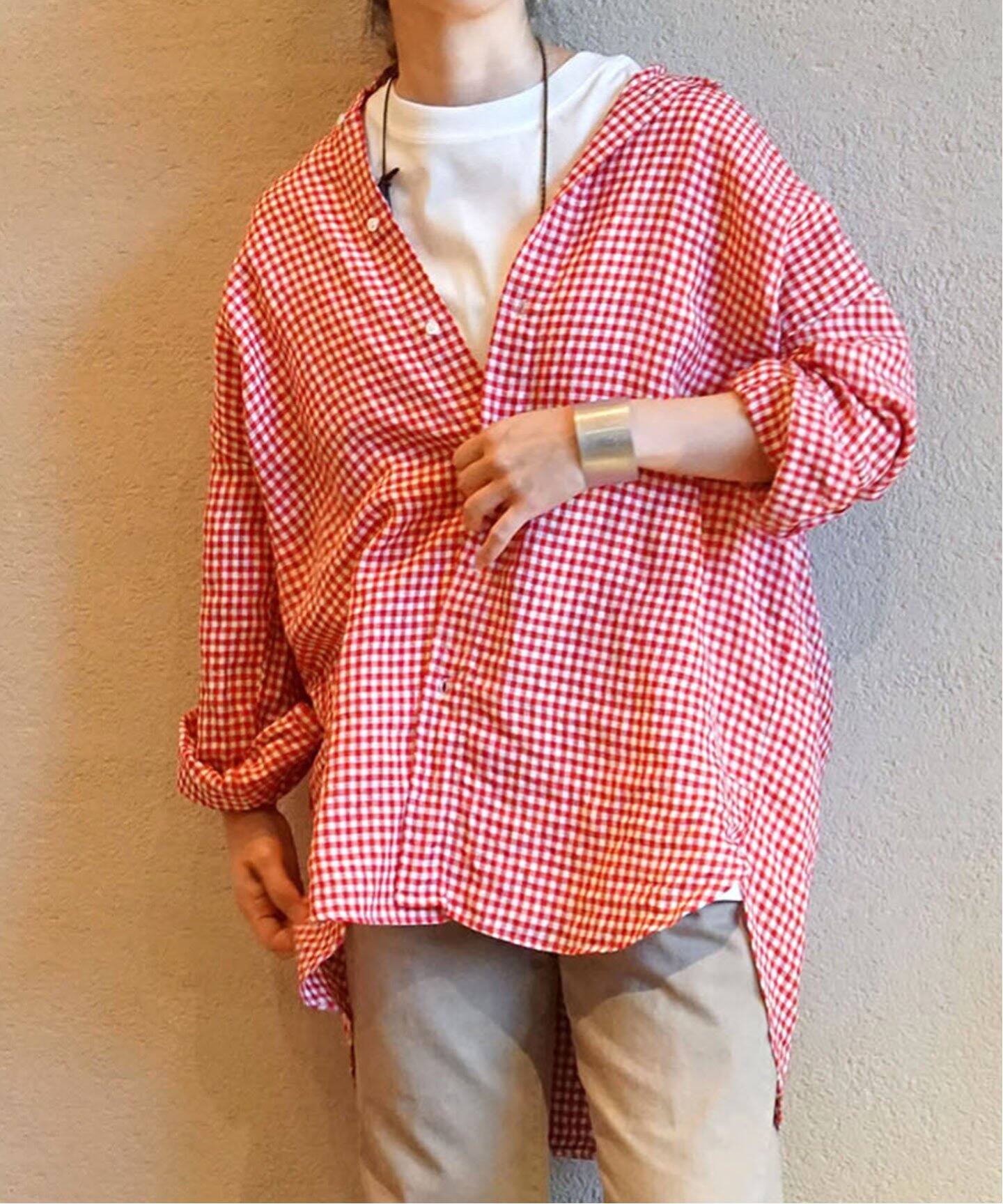 リネンギンガム スタンドカラーシャツ（シャツ／ブラウス）｜journal  