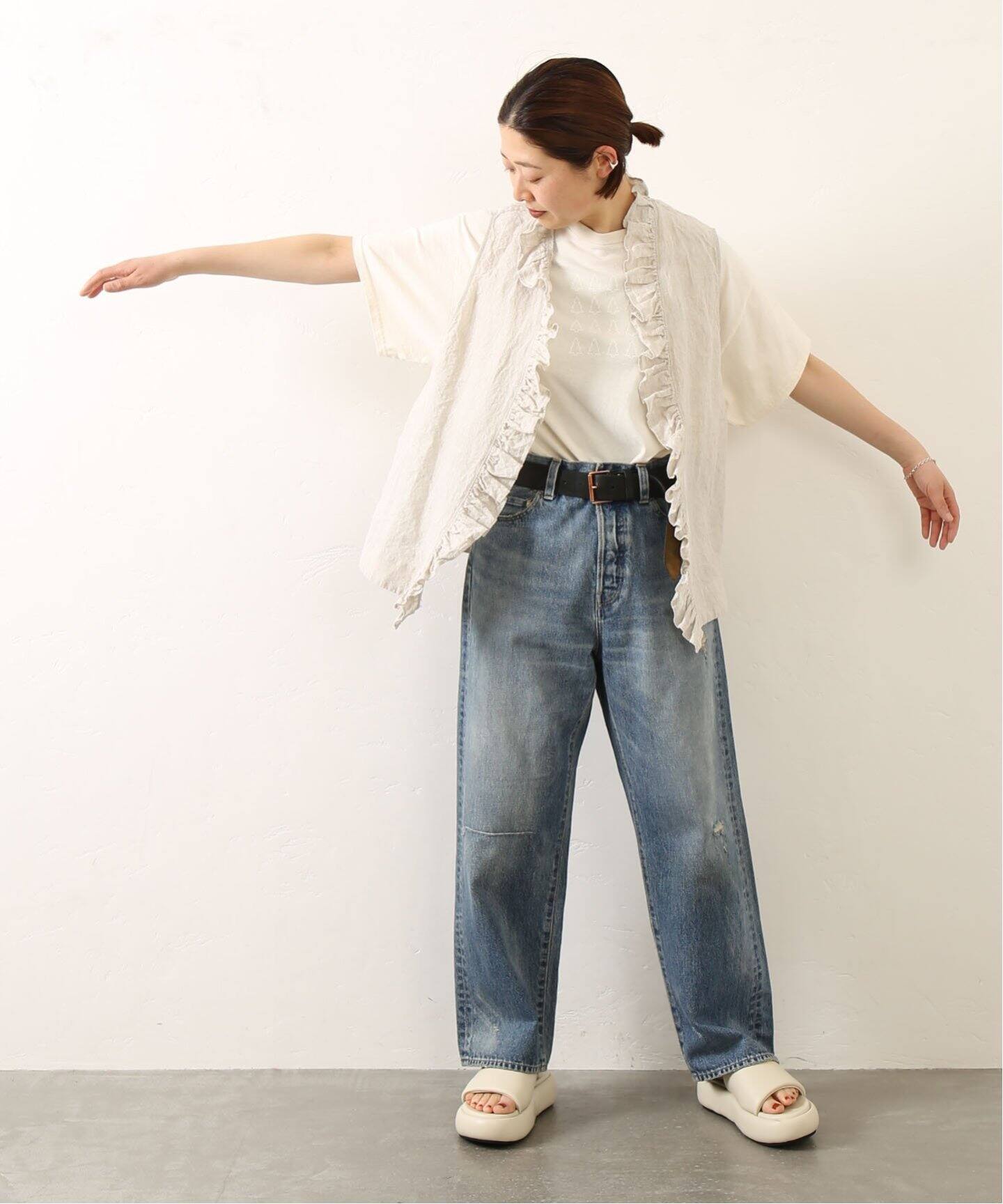 リネンダンガリー フリルベスト（ベスト）｜journal standard luxe 