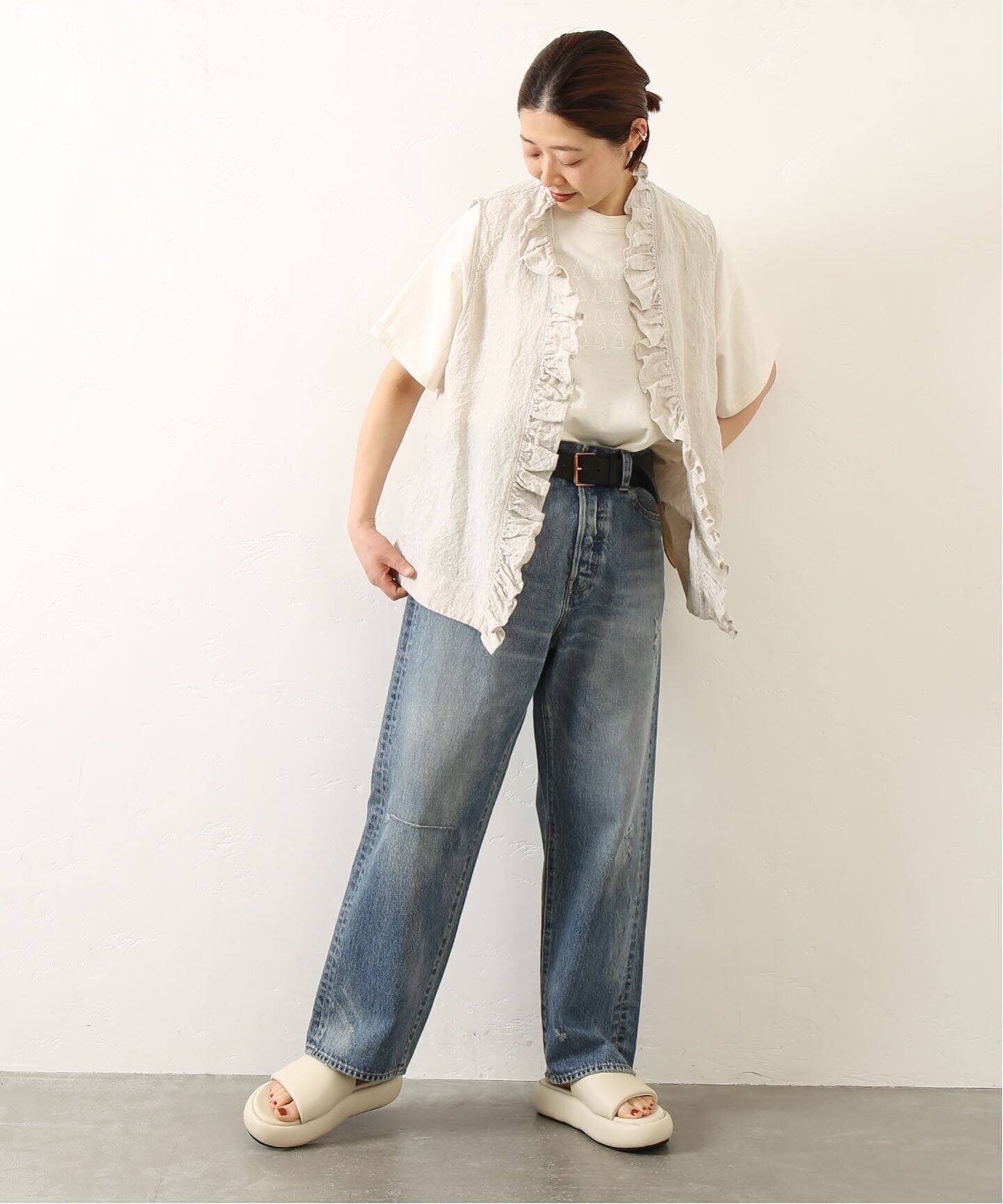 リネンダンガリー フリルベスト（ベスト）｜journal standard luxe 
