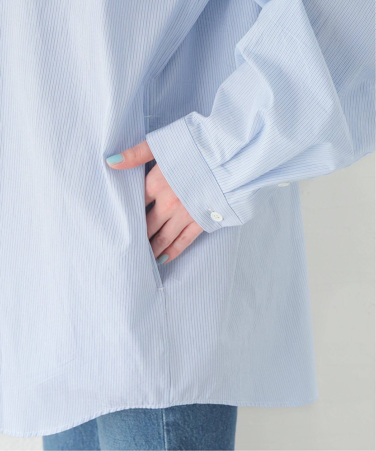 ATON/エイトン】SHRINK STRIPE OVERSIZED SHIRT（シャツ／ブラウス 