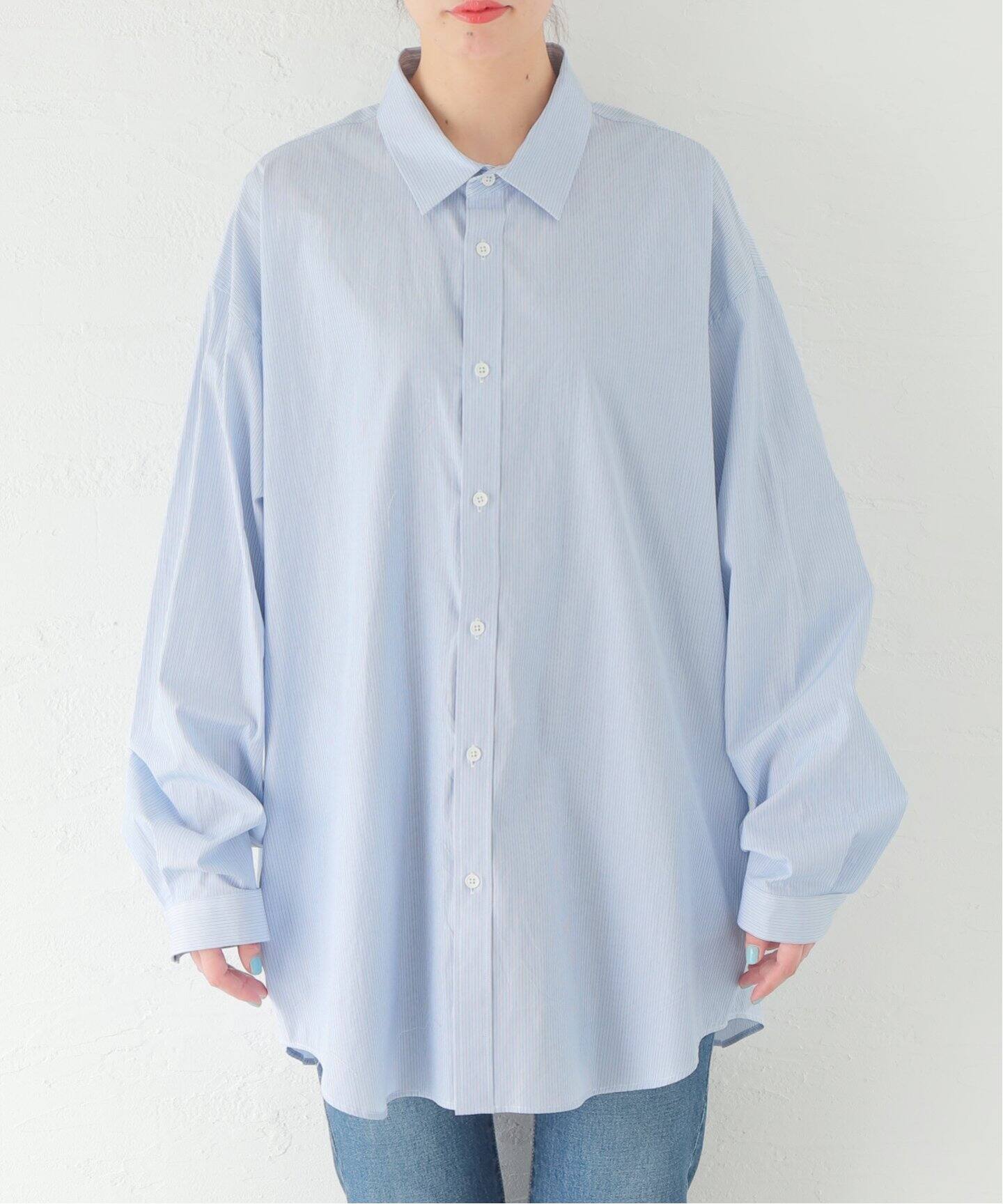 ATON/エイトン】SHRINK STRIPE OVERSIZED SHIRT（シャツ／ブラウス 
