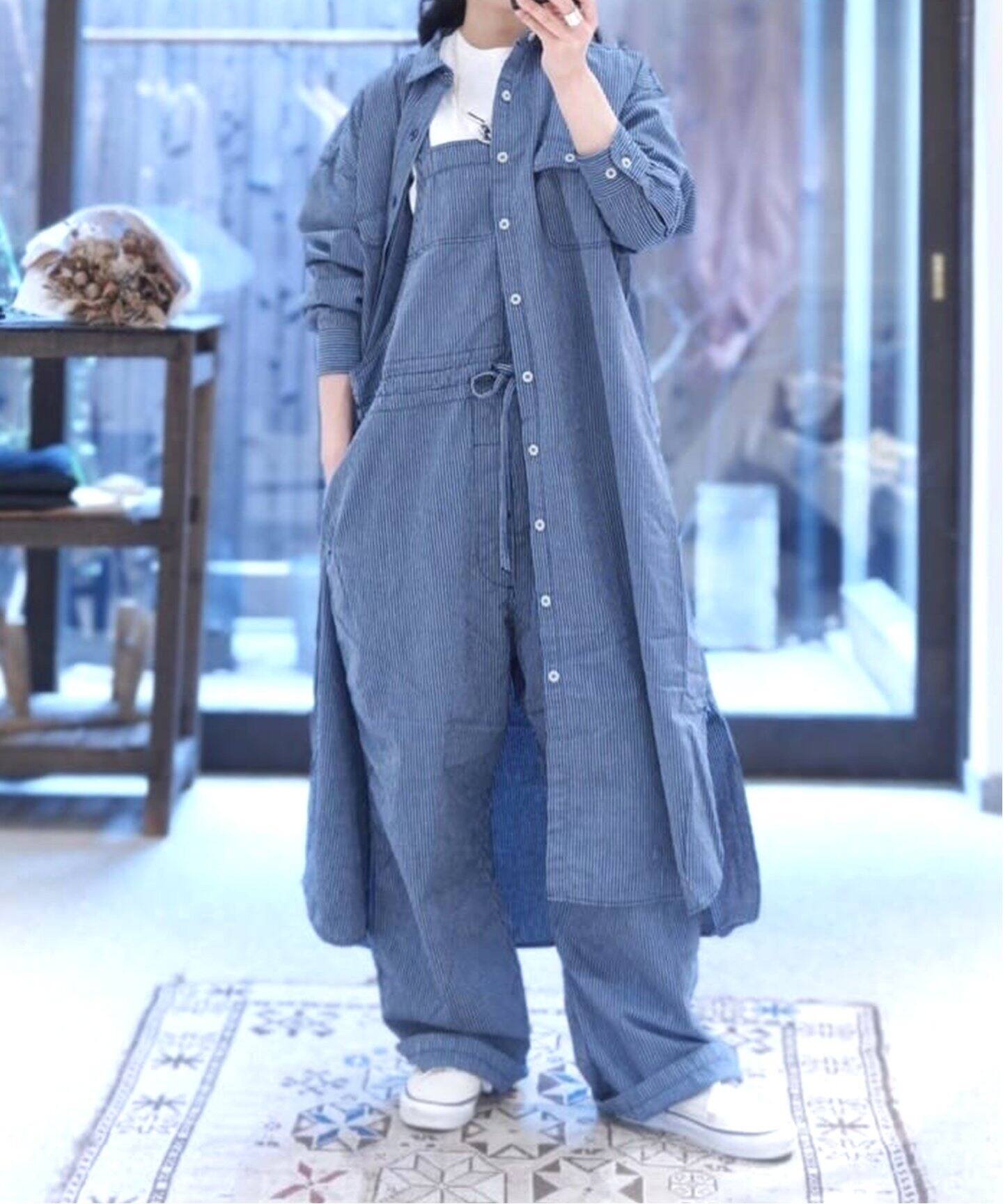 ARMEN/アーメン】 STRIPE CHAMBRAY LONG SHIRT（シャツ／ブラウス 