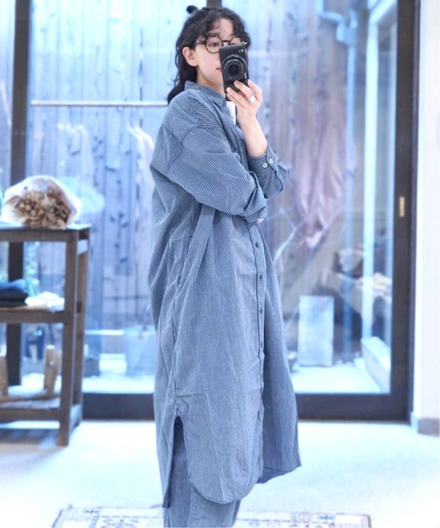ARMEN/アーメン】 STRIPE CHAMBRAY LONG SHIRT（シャツ／ブラウス 