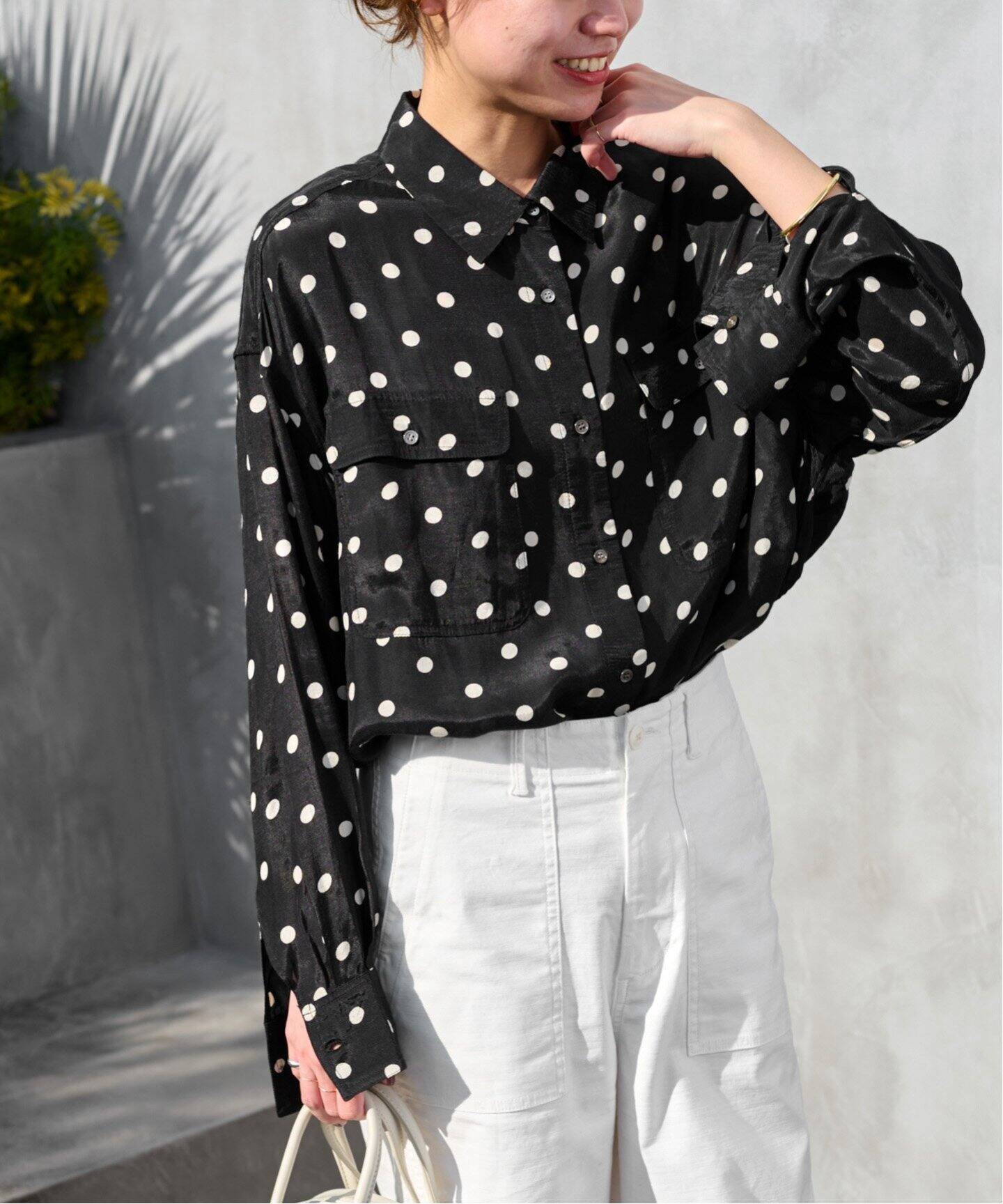 追加》ドットプリントダブルポケットシャツ（シャツ／ブラウス  