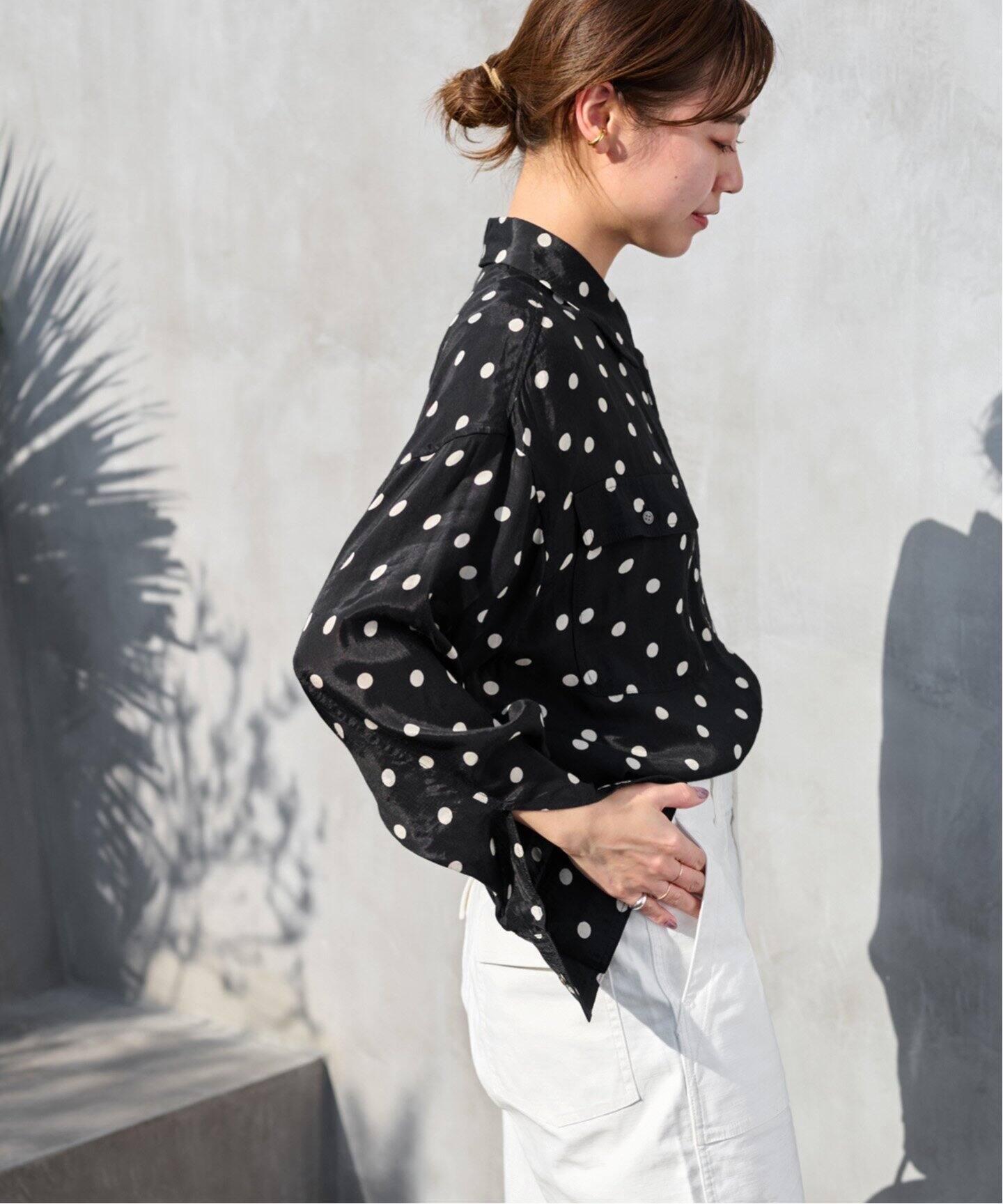 追加》ドットプリントダブルポケットシャツ（シャツ／ブラウス  