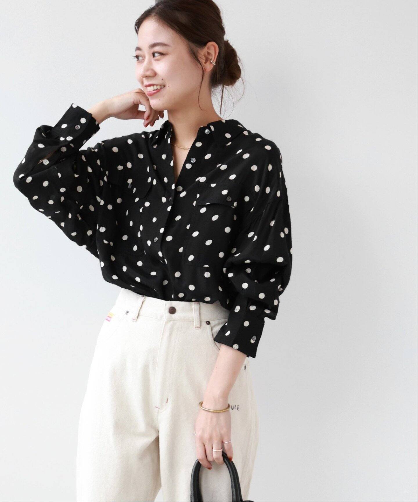 追加》ドットプリントダブルポケットシャツ（シャツ／ブラウス  