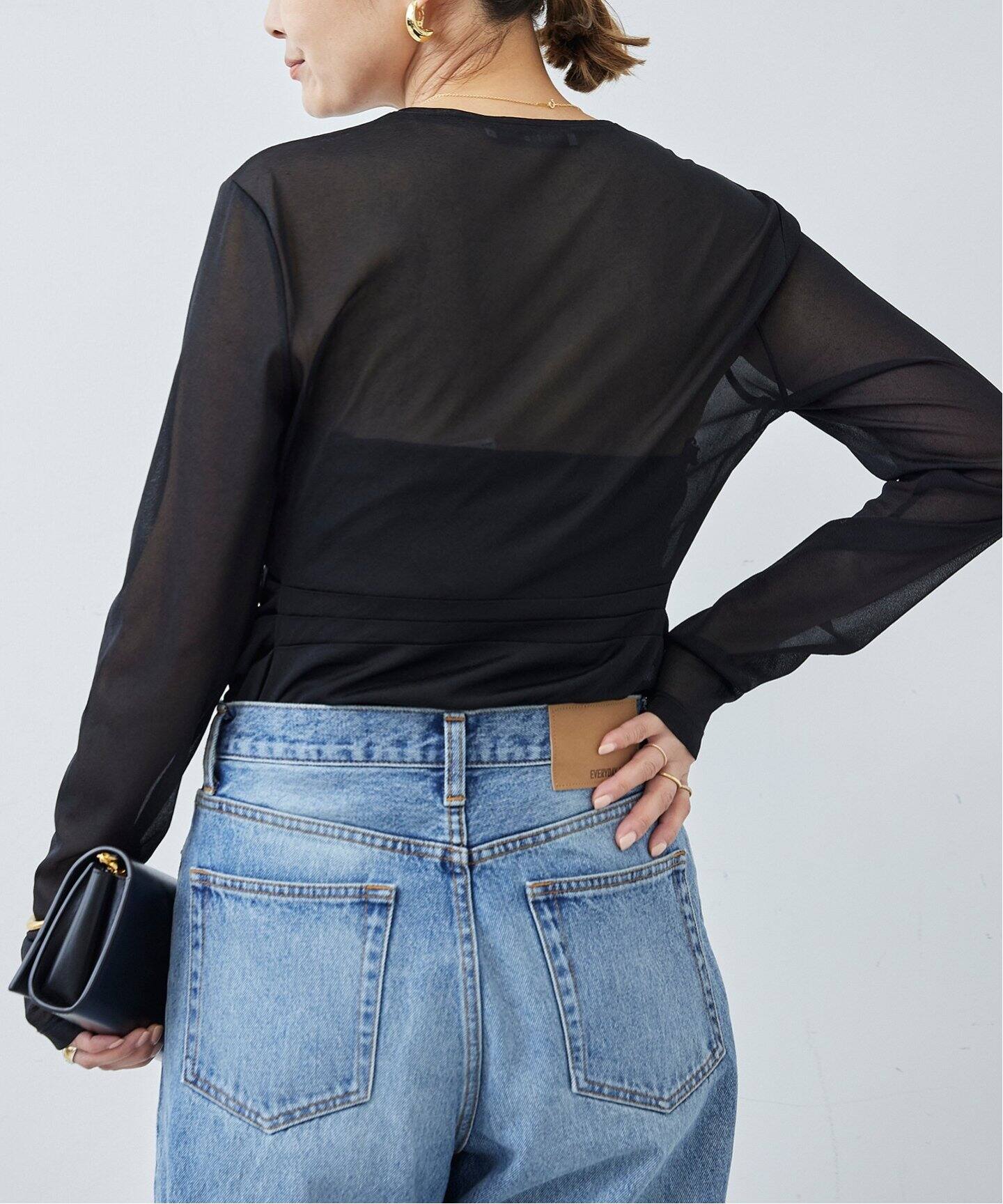 TIBI/ティビ】SHEER GAUZE LONGSLEEVE TOP（シャツ／ブラウス  